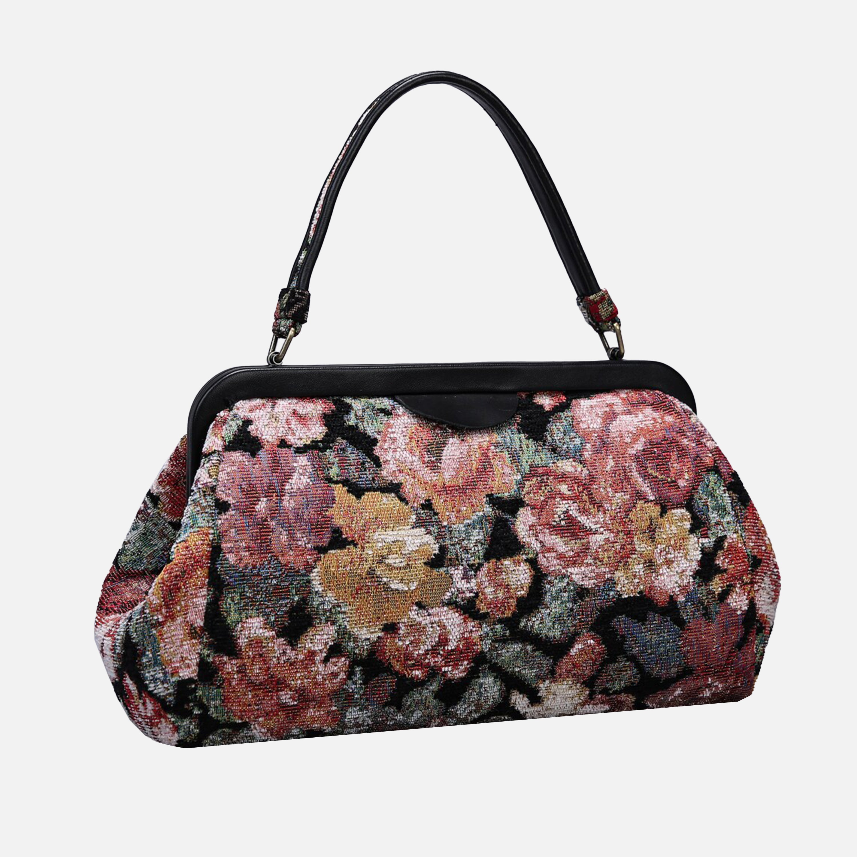 Floral Rose Top Handle Purse carpet bag front