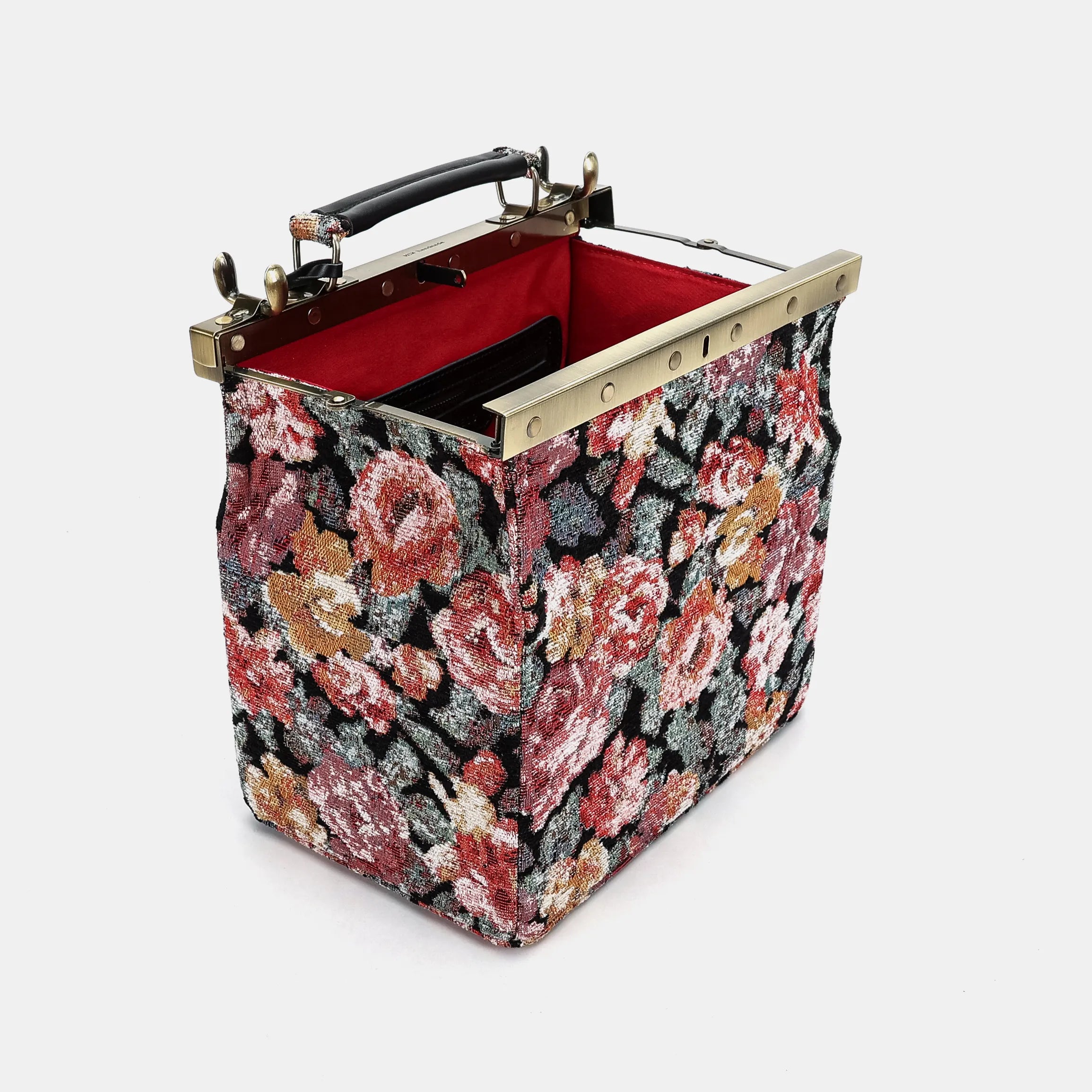 Floral Rose Vivienne Carpet Purse Gladstone Bag of America open and stand