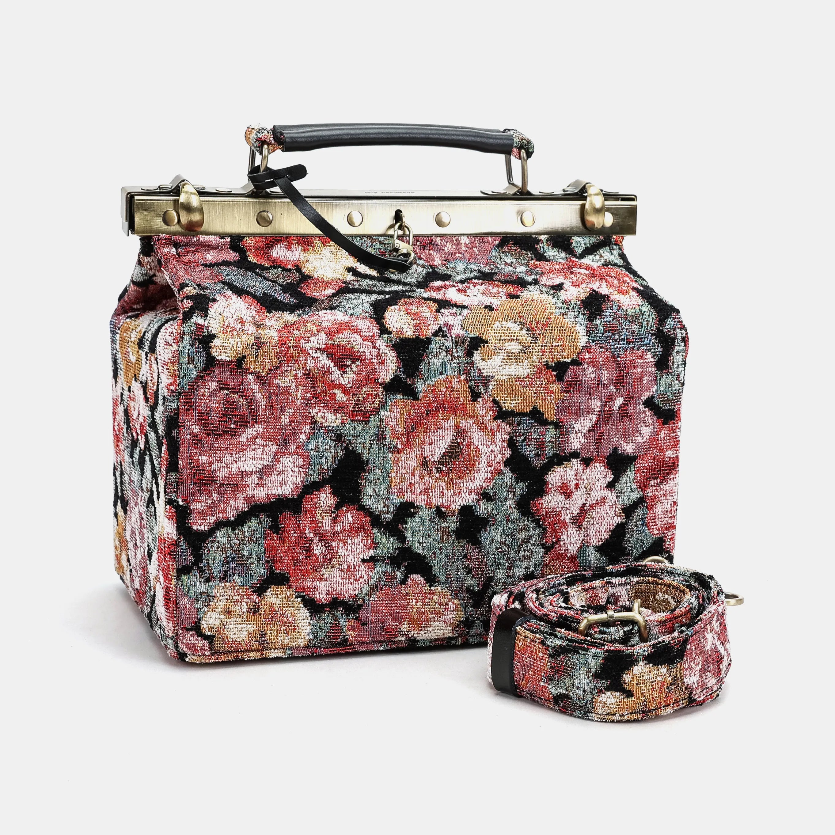 Floral Rose Vivienne Carpet Purse Gladstone Bag of America with shoulder strap