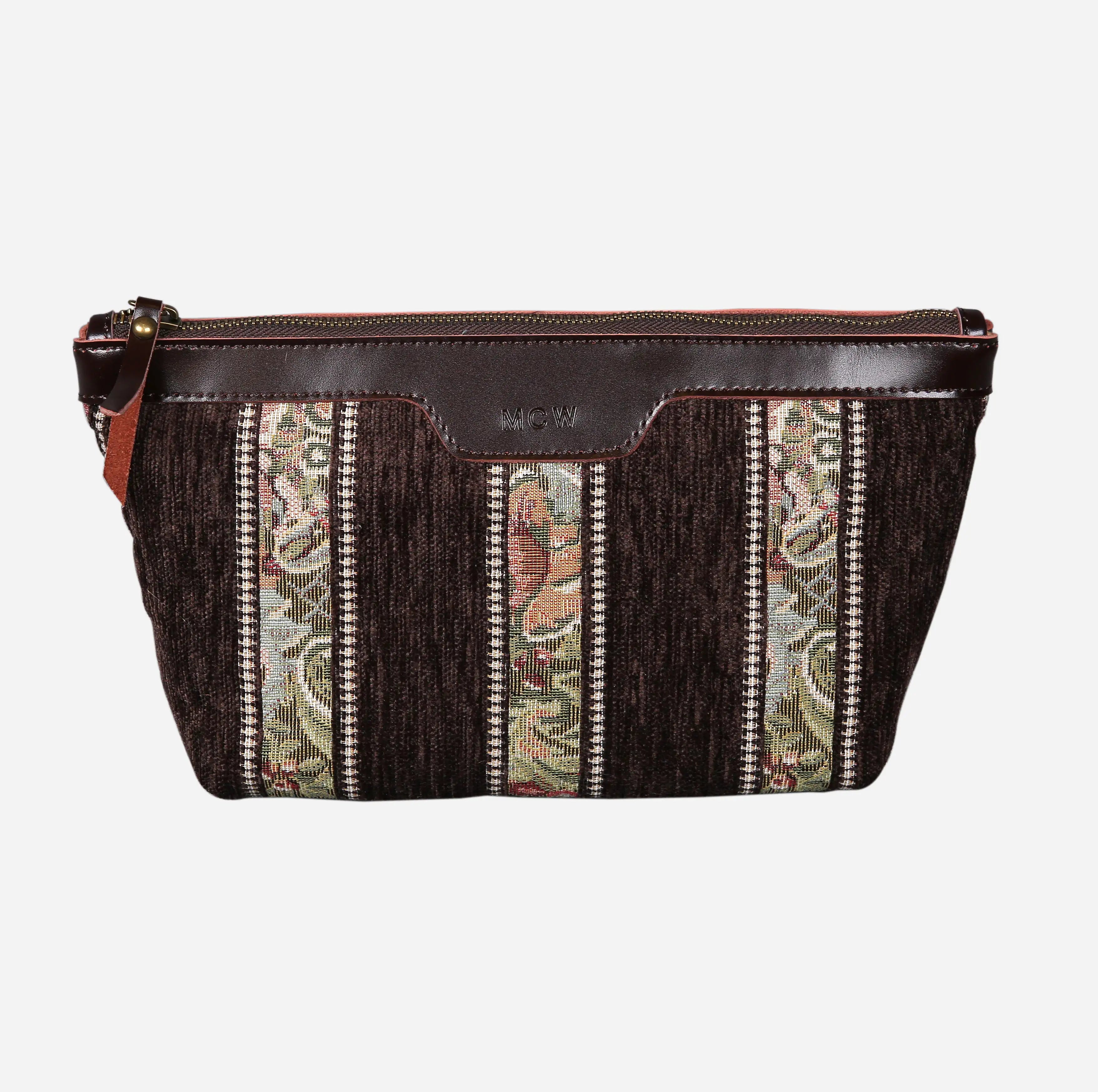 Floral Strips Coffee Carpet Makeup Bag carpet bag MCW Handmade of America main