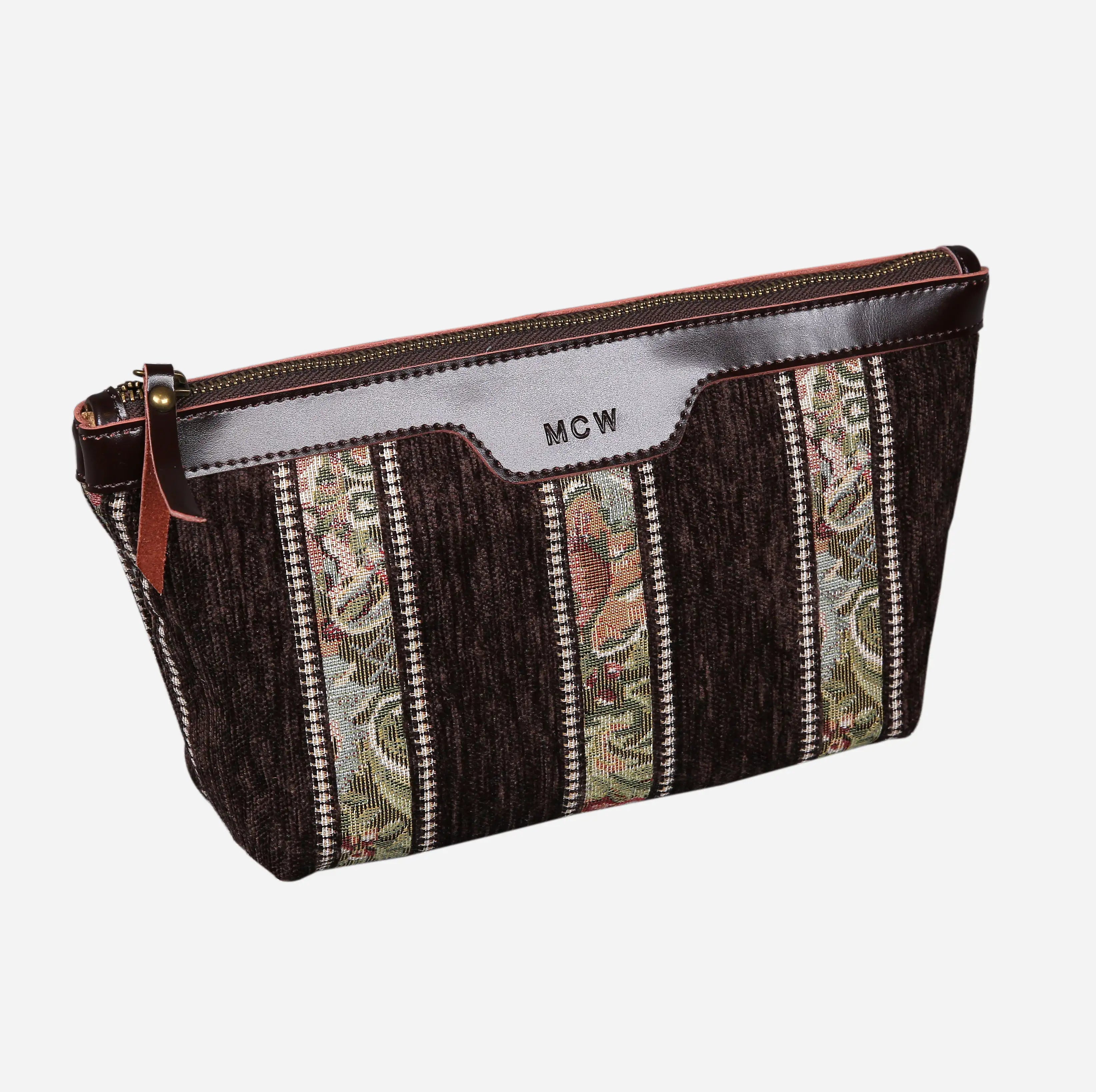 Floral Strips Coffee Carpet Makeup Bag carpet bag MCW Handmade of America front