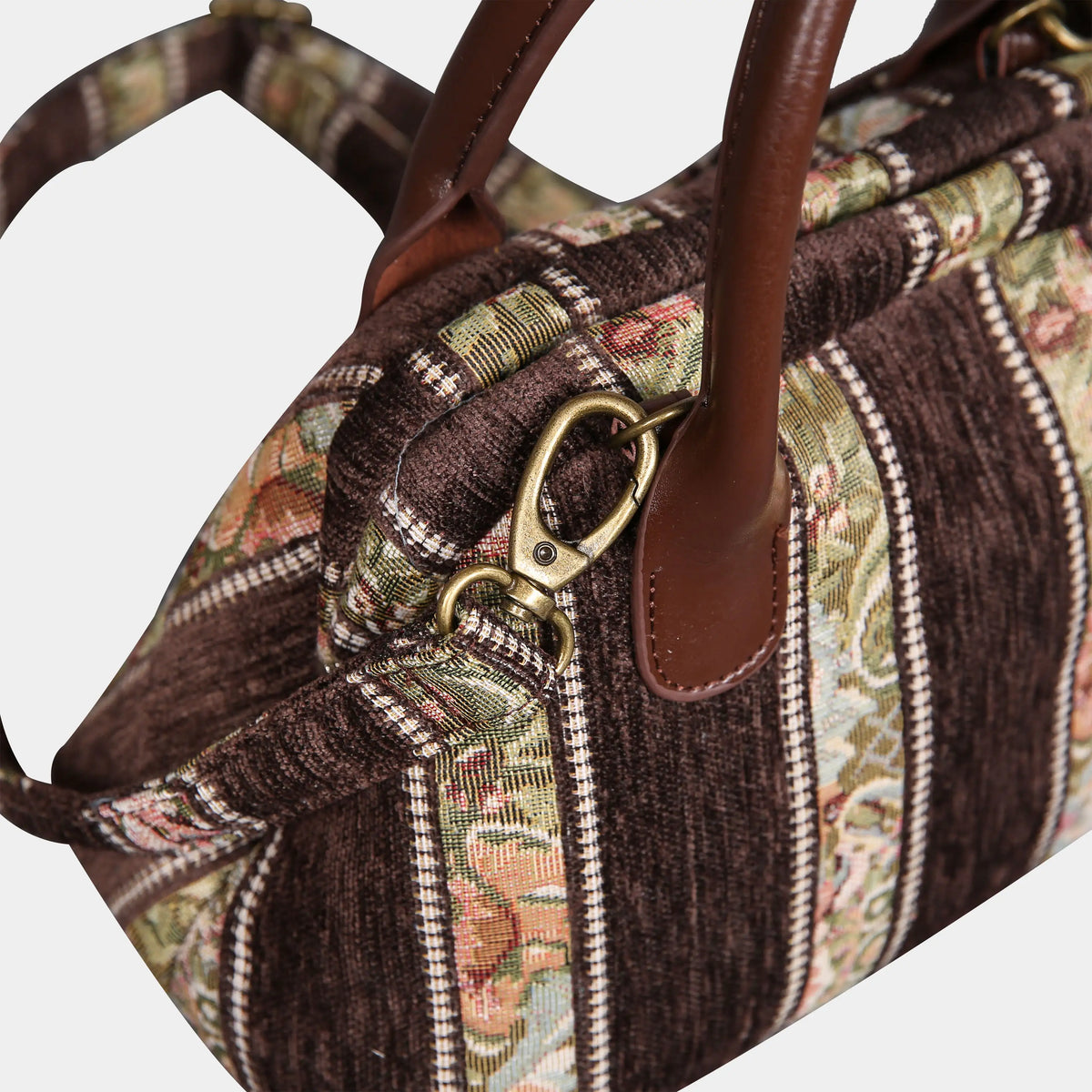 Floral Stripes Coffee Carpet Satchel carpet bag MCW Handmade of America buckle