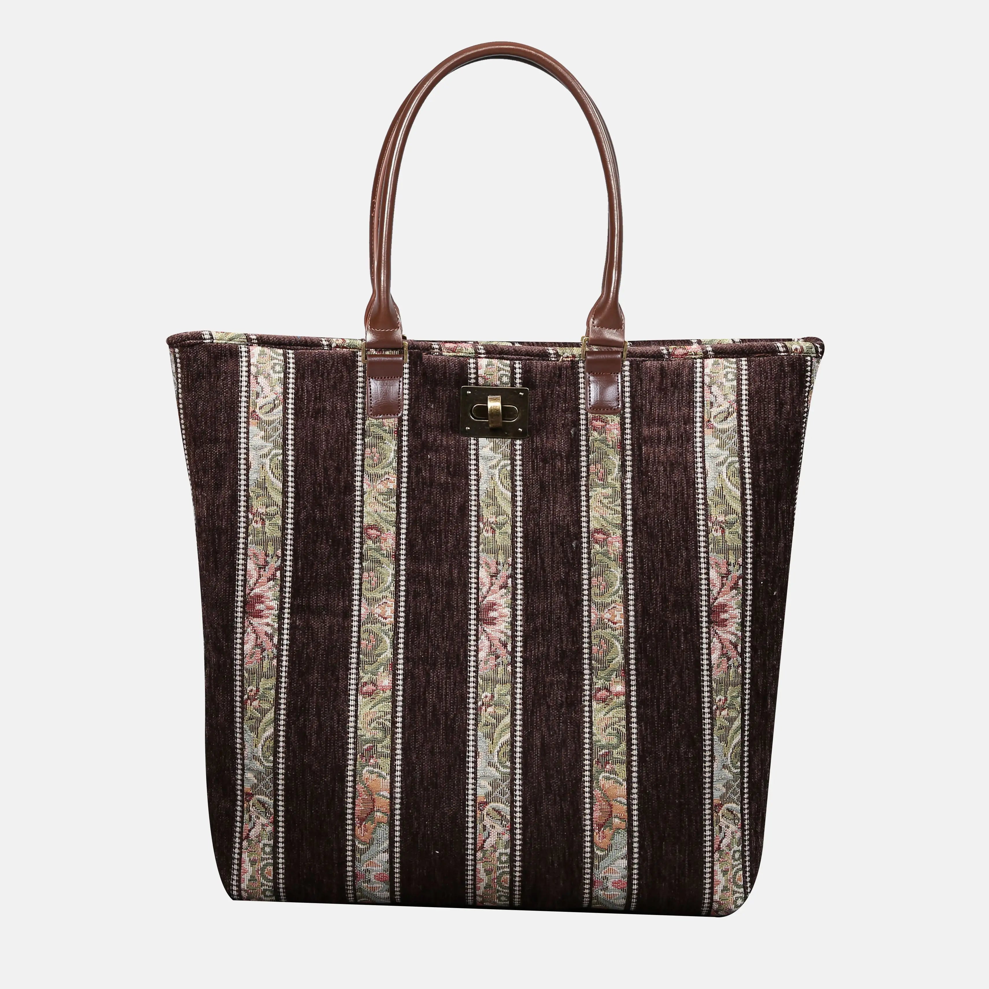 Floral Stripes Brown Carpet Tote Shopper Carpetbag of America main