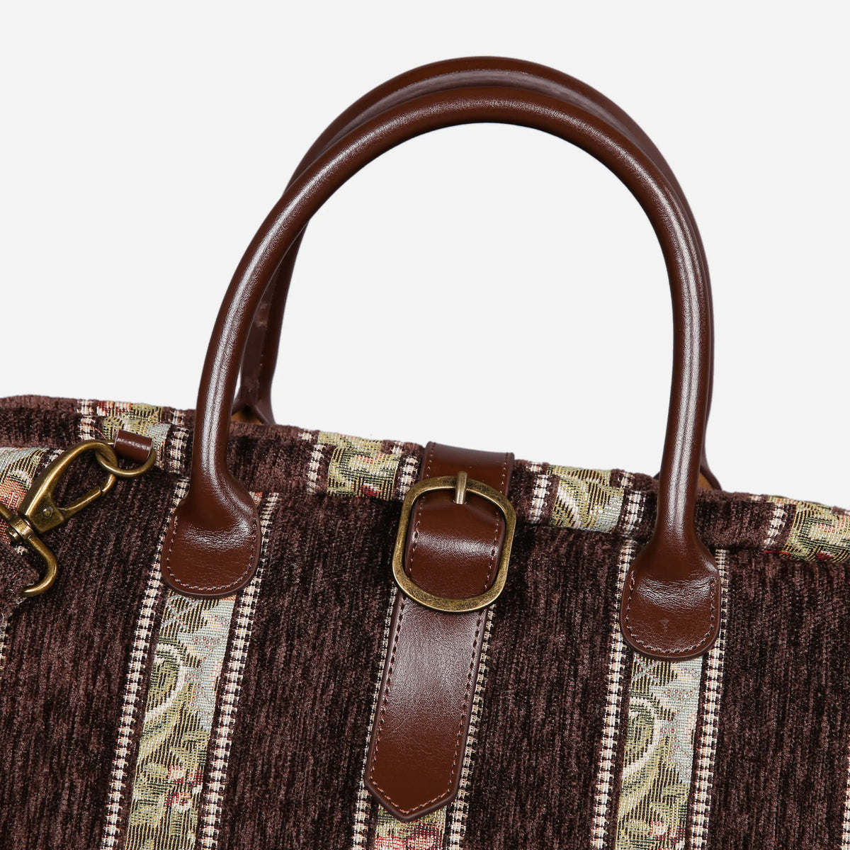 Floral Stripes Brown Mary Poppins Weekender Carpetbag of America buckle