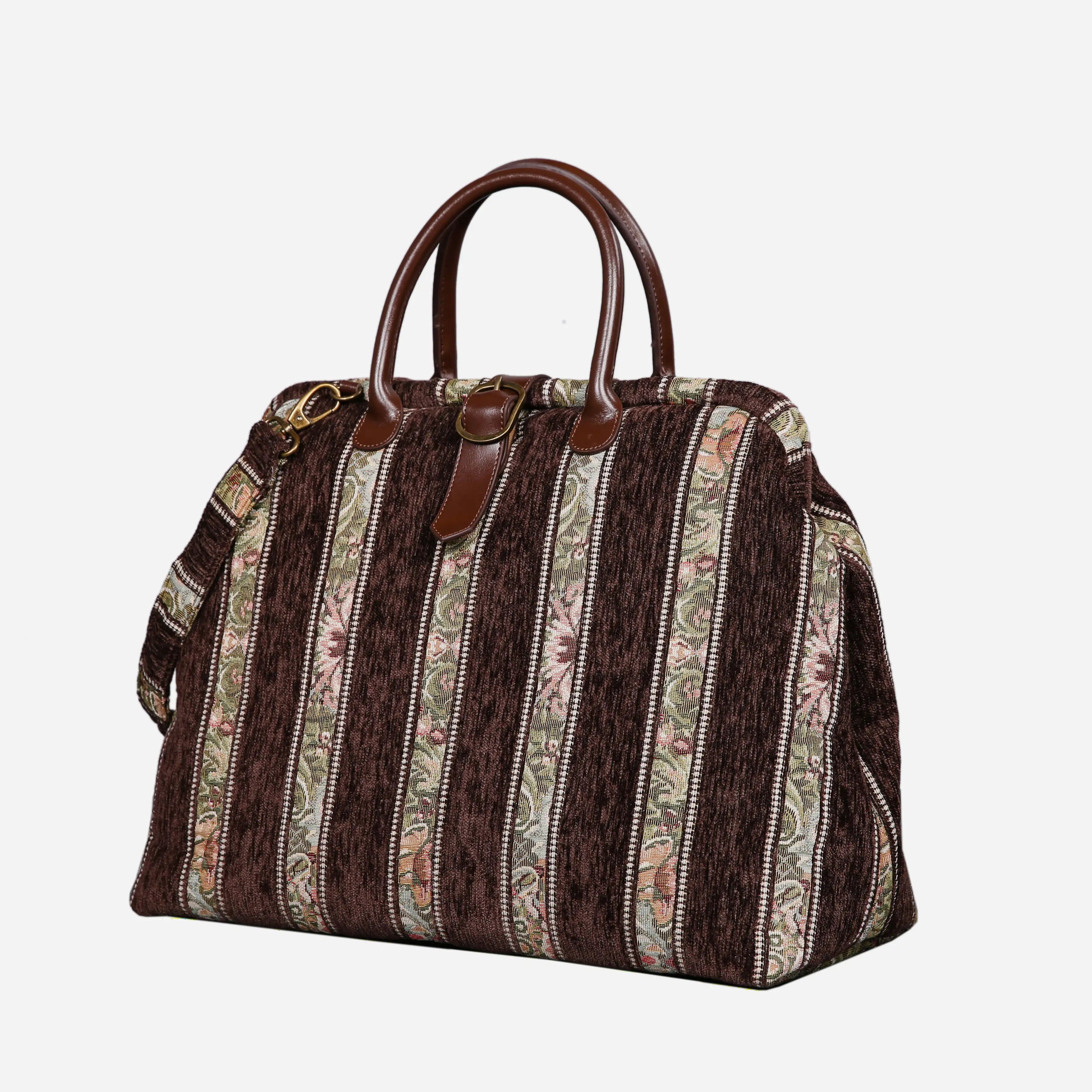 Floral Stripes Brown Mary Poppins Weekender Carpetbag of America front