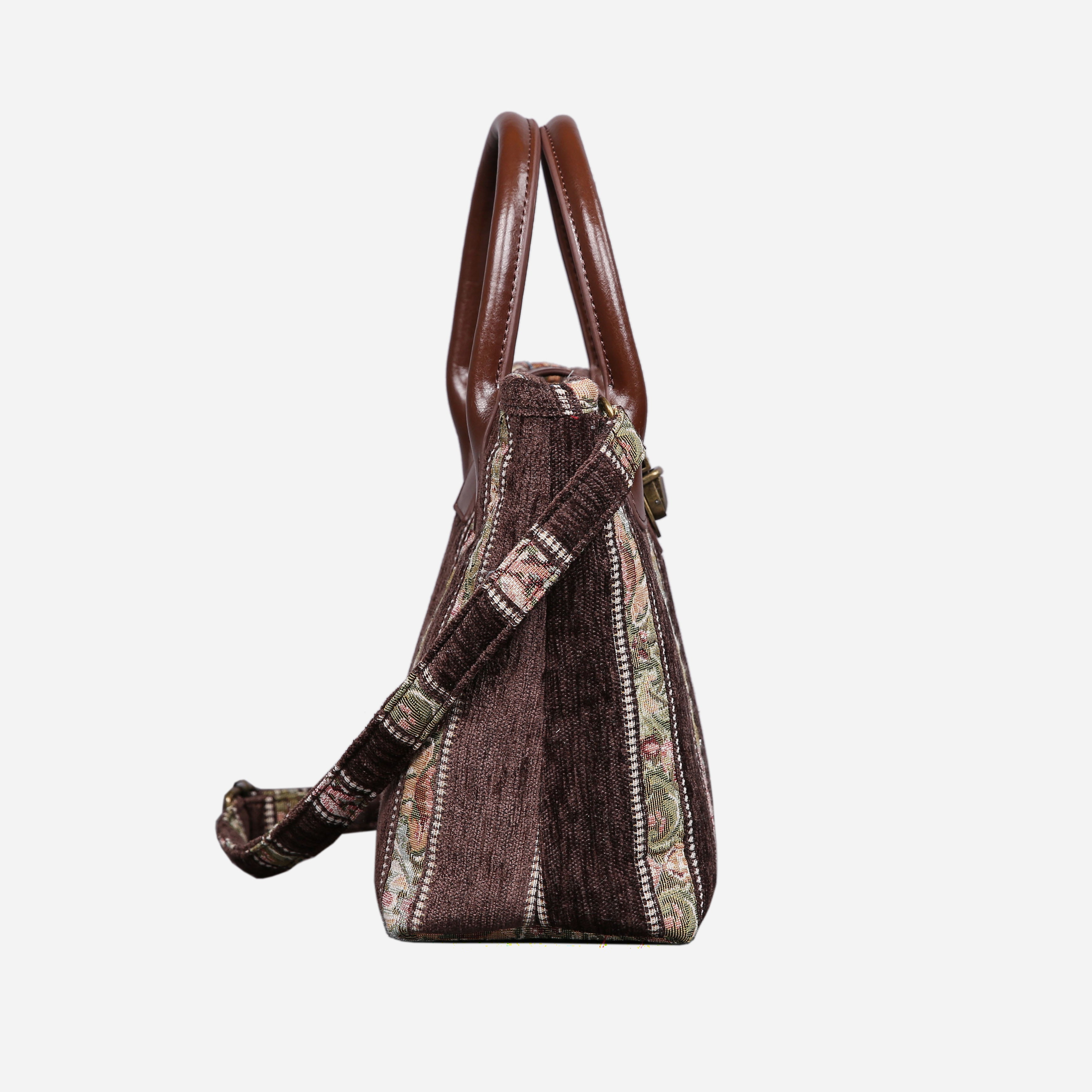 Floral Stripes Coffee Tuck Lock Carpet Satchel carpet bag MCW Handmade of America side