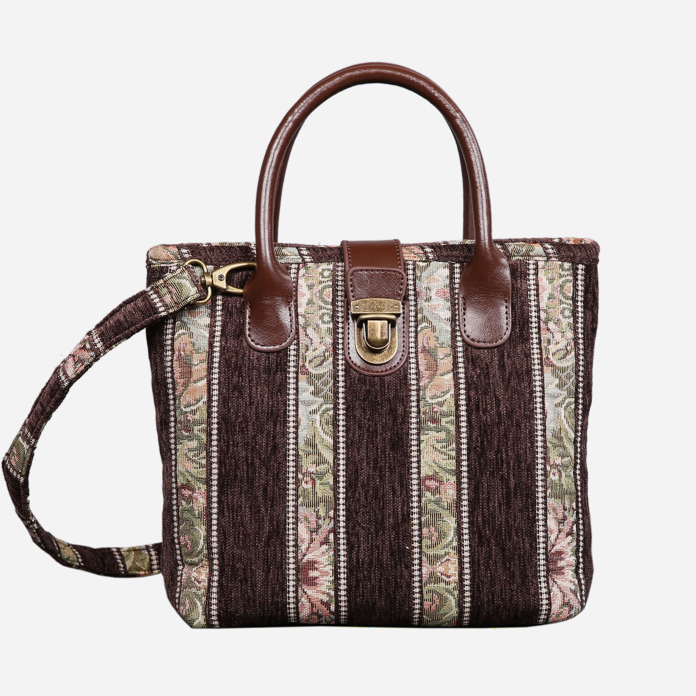 Floral Stripes Coffee Tuck Lock Carpet Satchel carpet bag MCW Handmade of America main