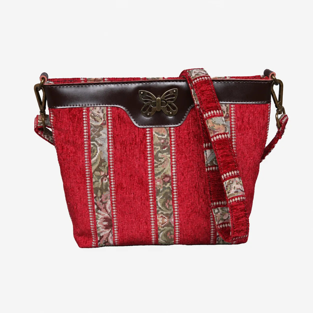 Floral Strips Red Carpet Crossbody Bag carpet bag MCW Handmade of America main