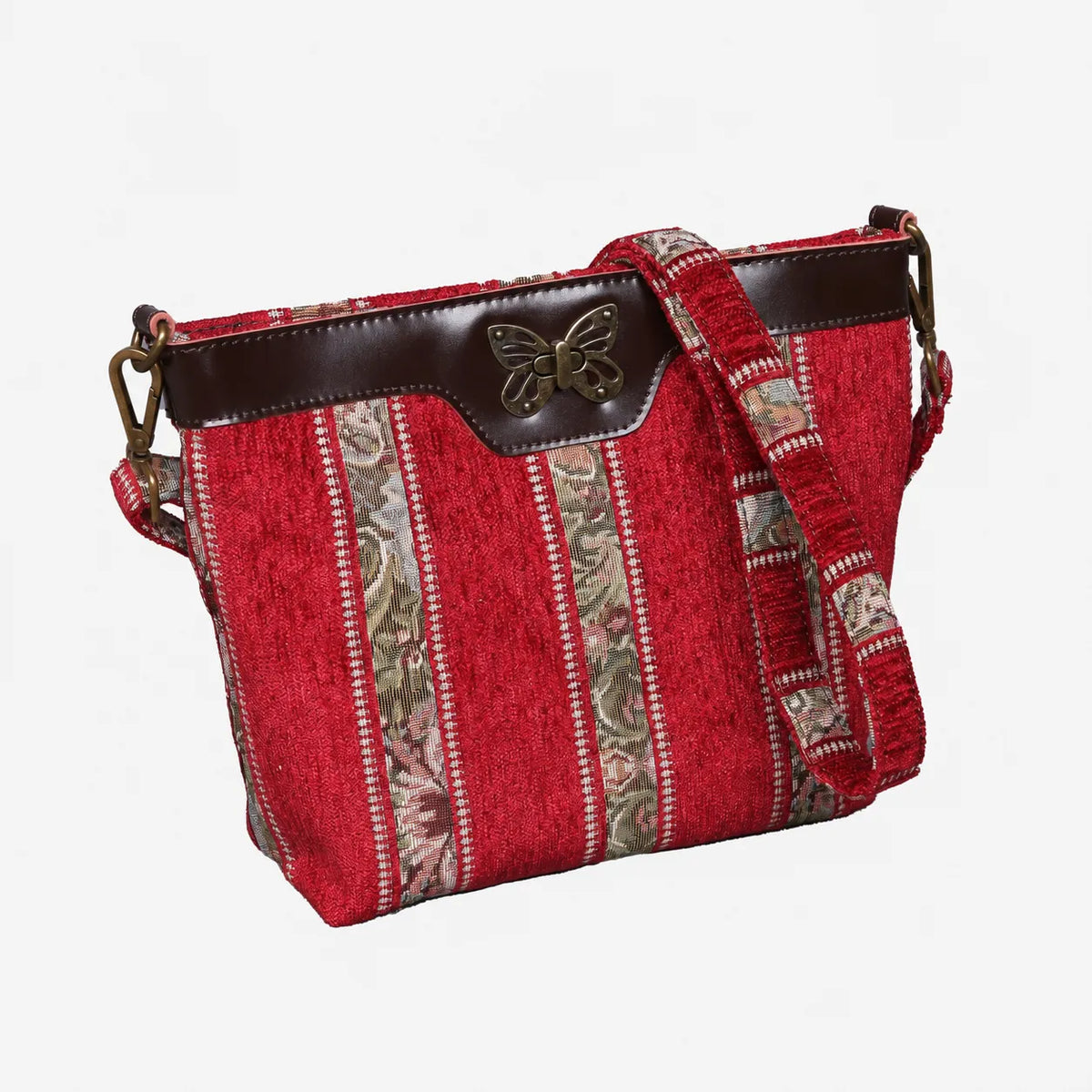 Floral Strips Red Carpet Crossbody Bag carpet bag MCW Handmade of America front