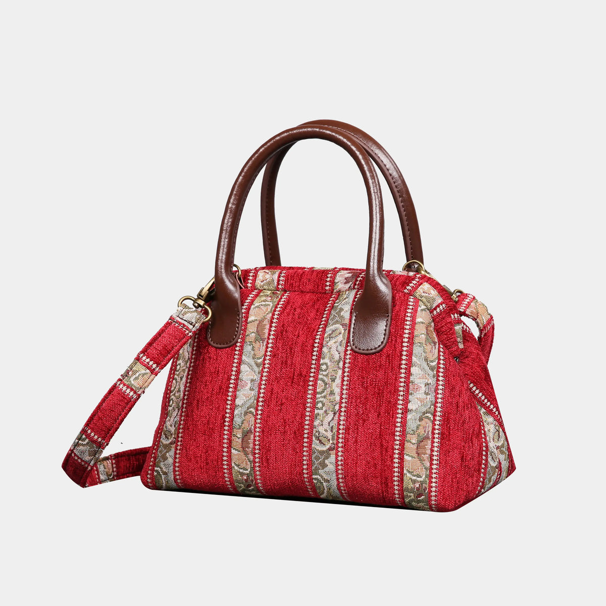 Floral Stripes Red Carpet Satchel carpet bag MCW Handmade of America front