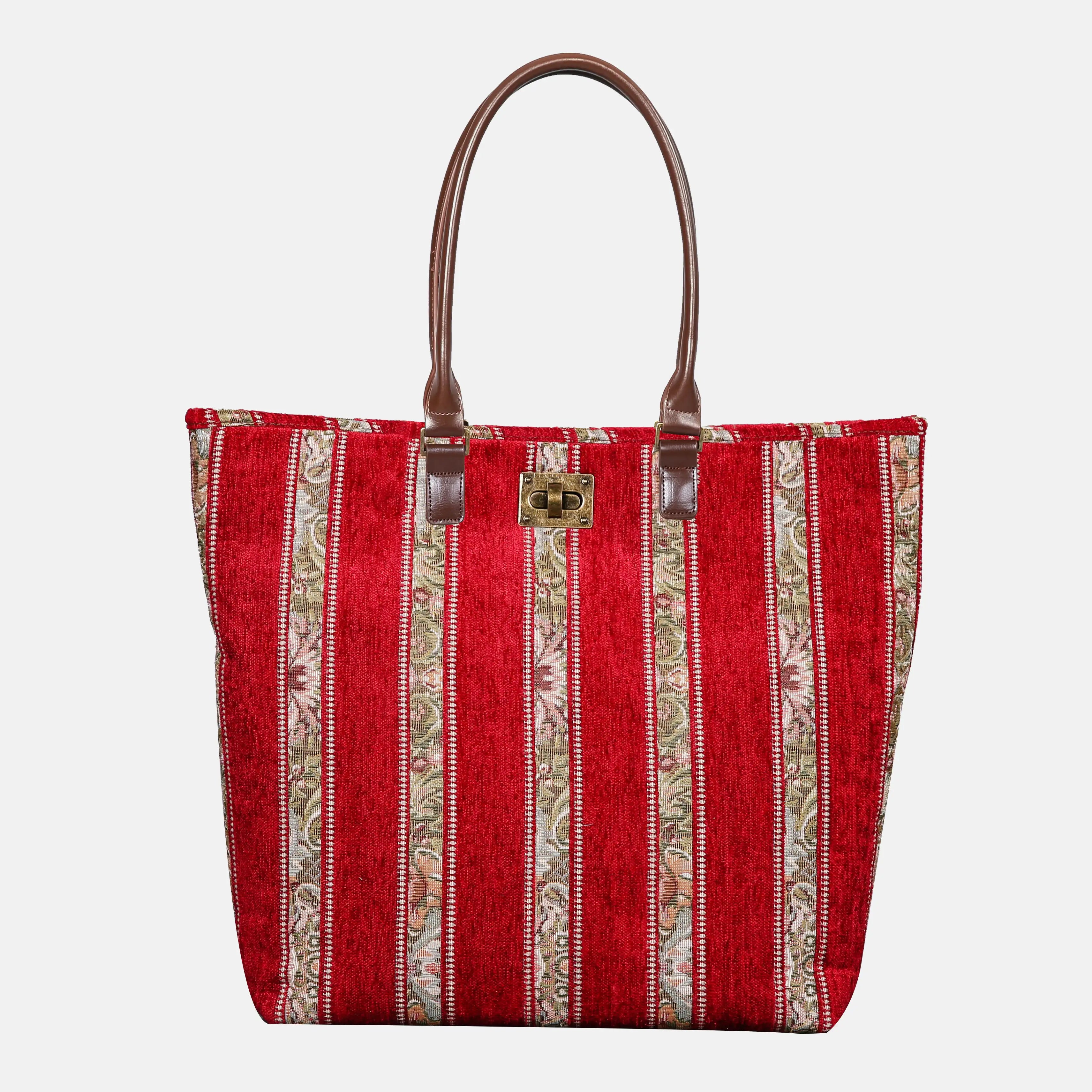 Floral Stripes Red Carpet Tote Shopper Carpetbag of America main