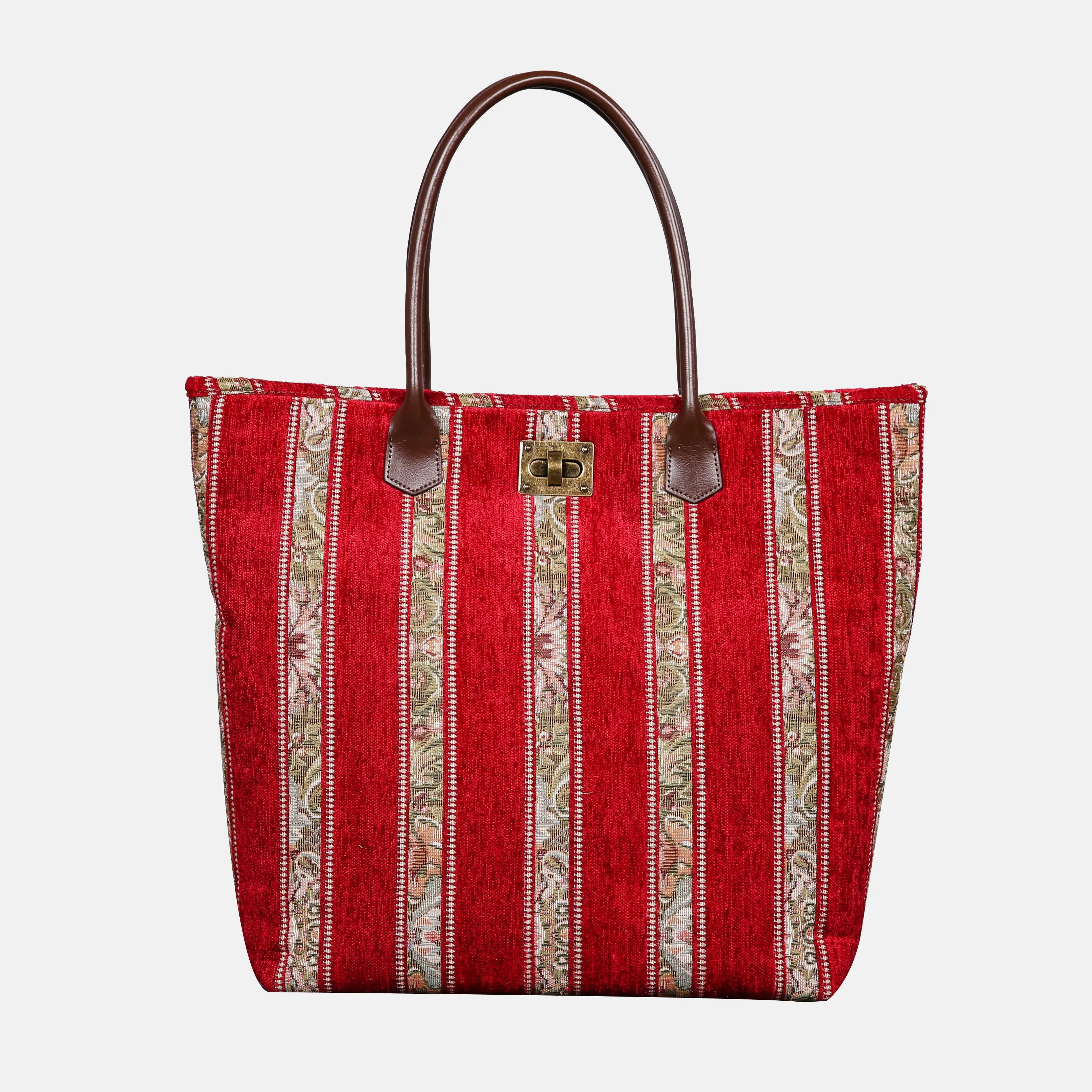 Floral Stripes Red Carpet Tote Shopper carpet bag MCW Handmade of America main