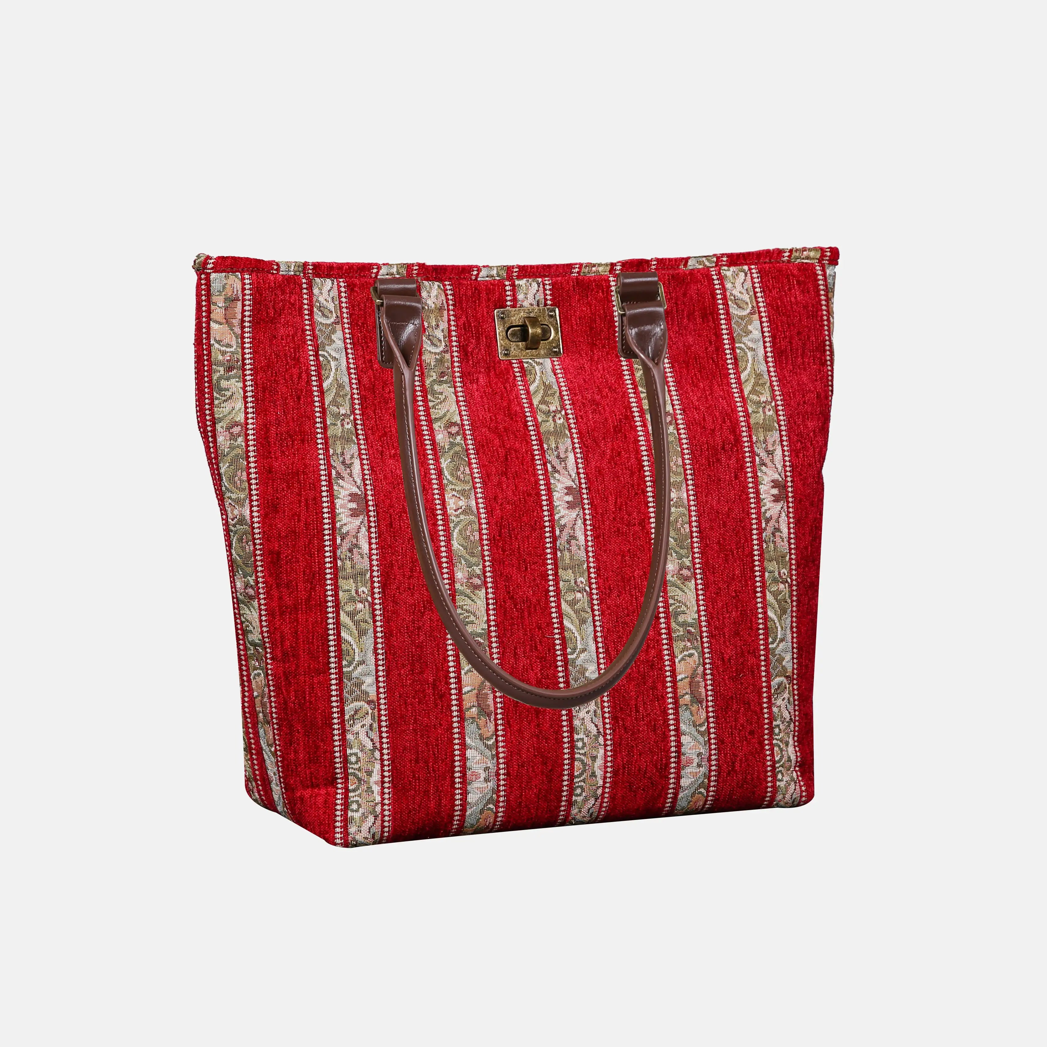 Floral Stripes Red Carpet Tote Shopper Carpetbag of America handle down
