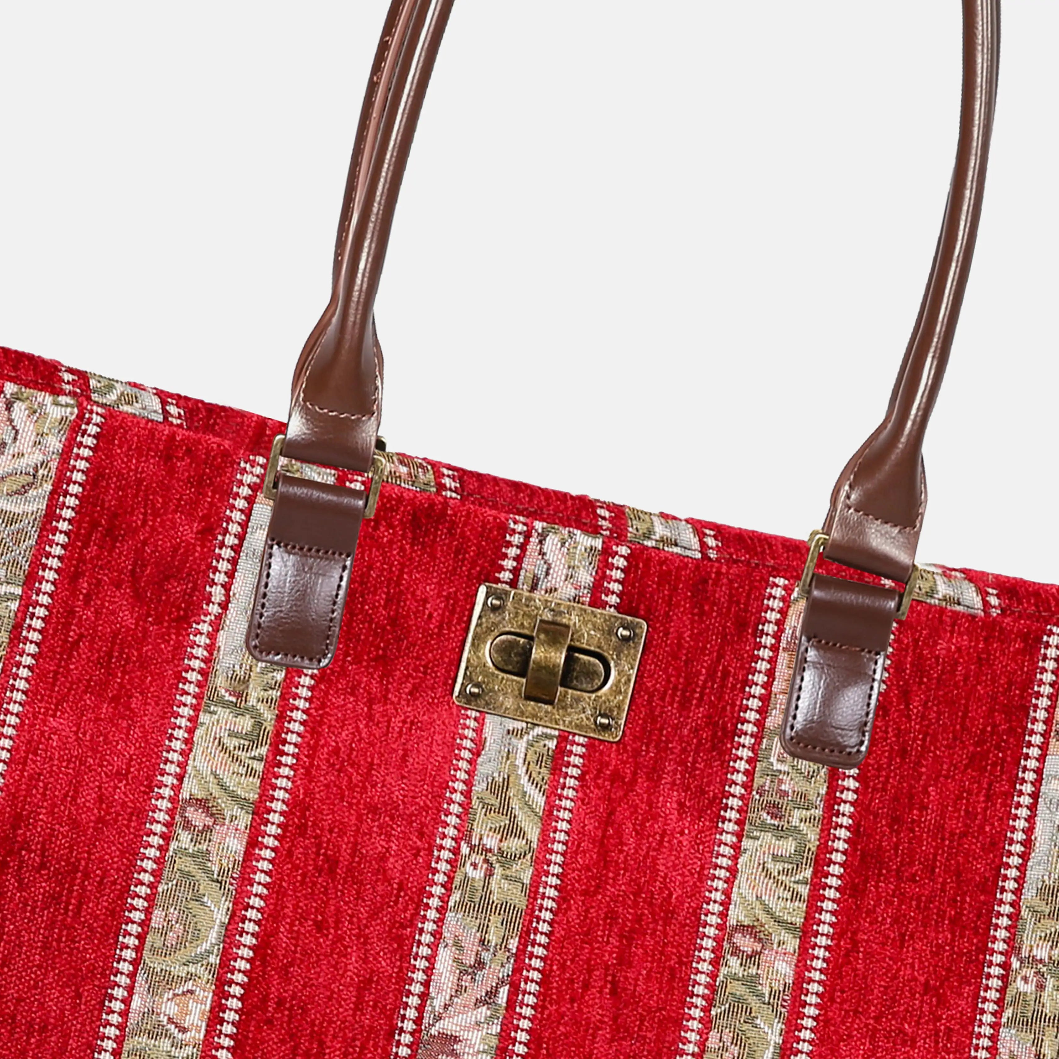 Floral Stripes Red Carpet Tote Shopper Carpetbag of America closure
