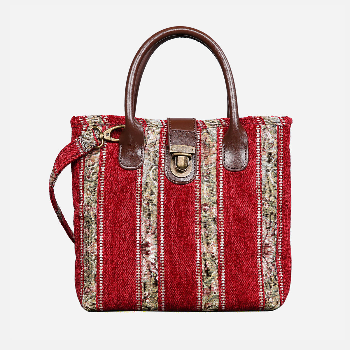 Floral Strips Red Tuck Lock Carpet Satchel carpet bag MCW Handmade of America main