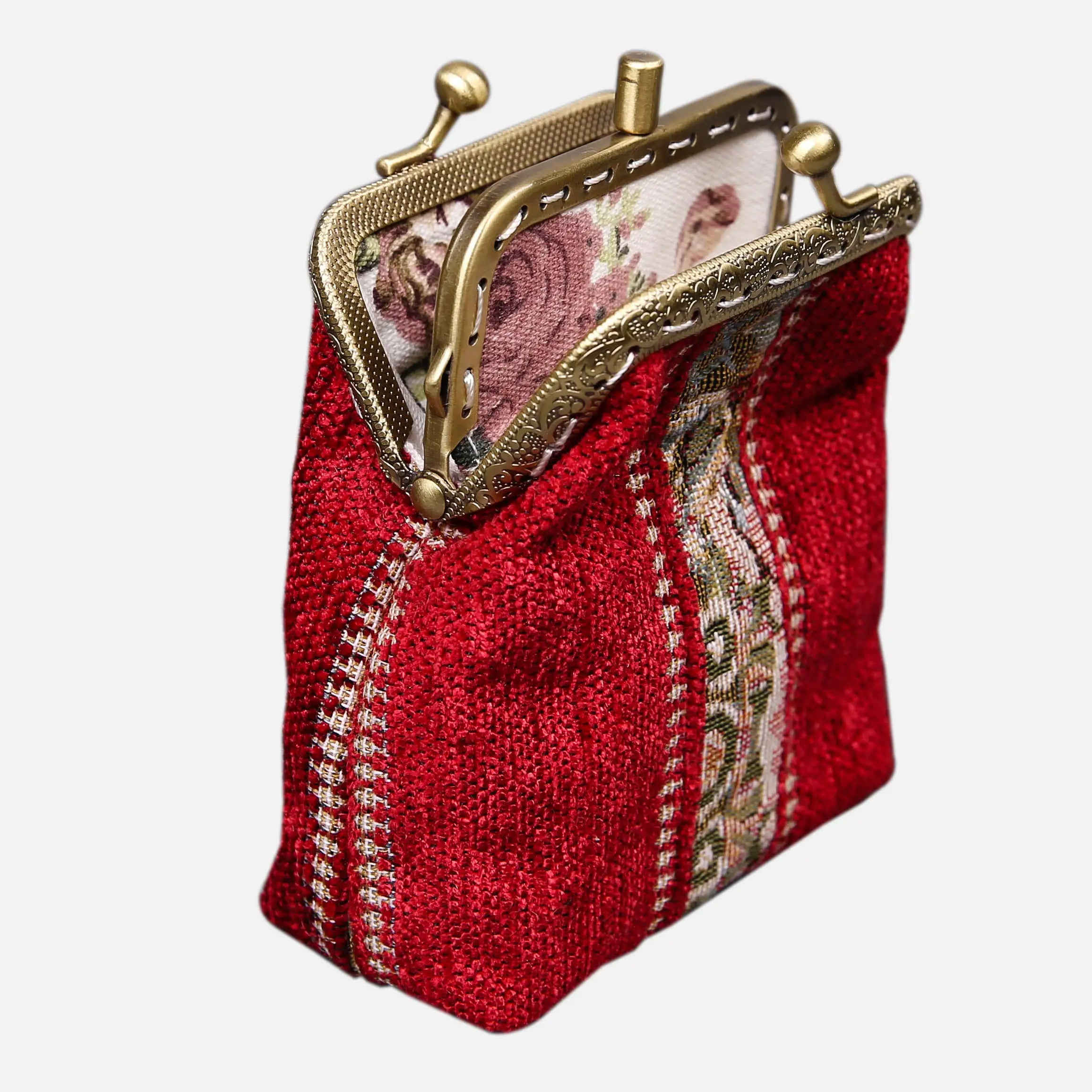 Floral Stripes Series Double Kiss Clasp Coin Purse of America Front side opens-3