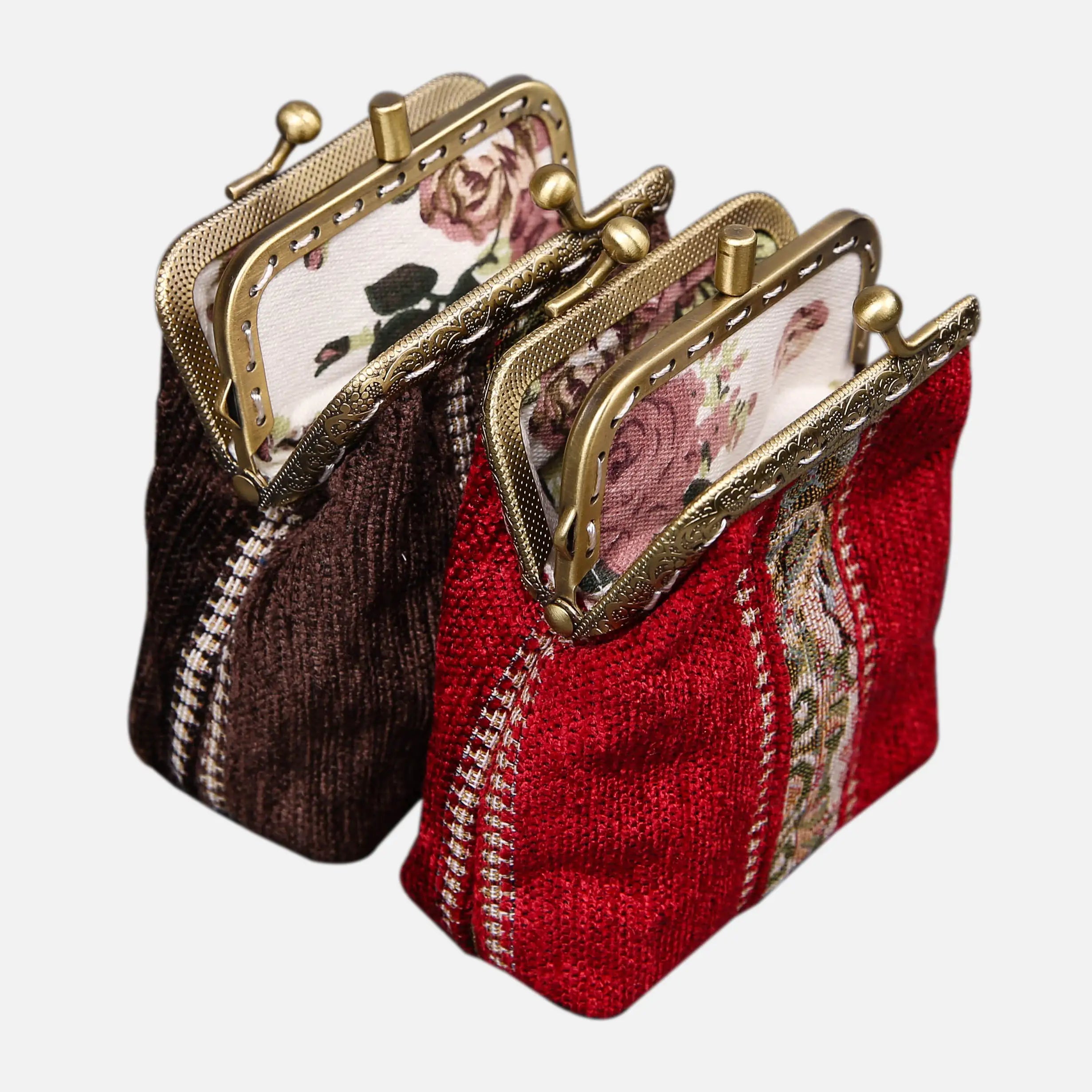 Floral Stripes Series Double Kiss Clasp Coin Purse of America group photo-5