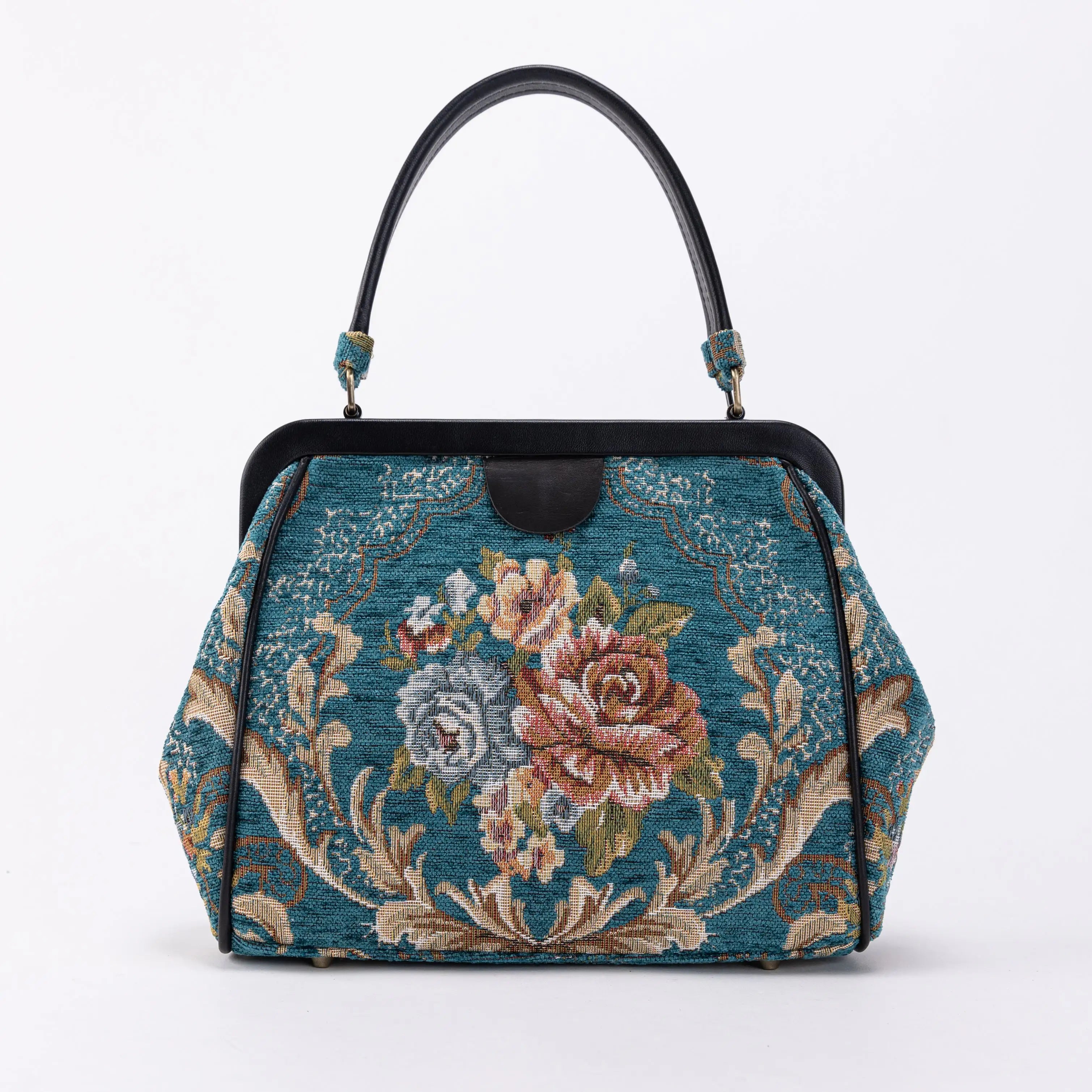 Floral Teal Alma Satchel Carpet Bag of America front