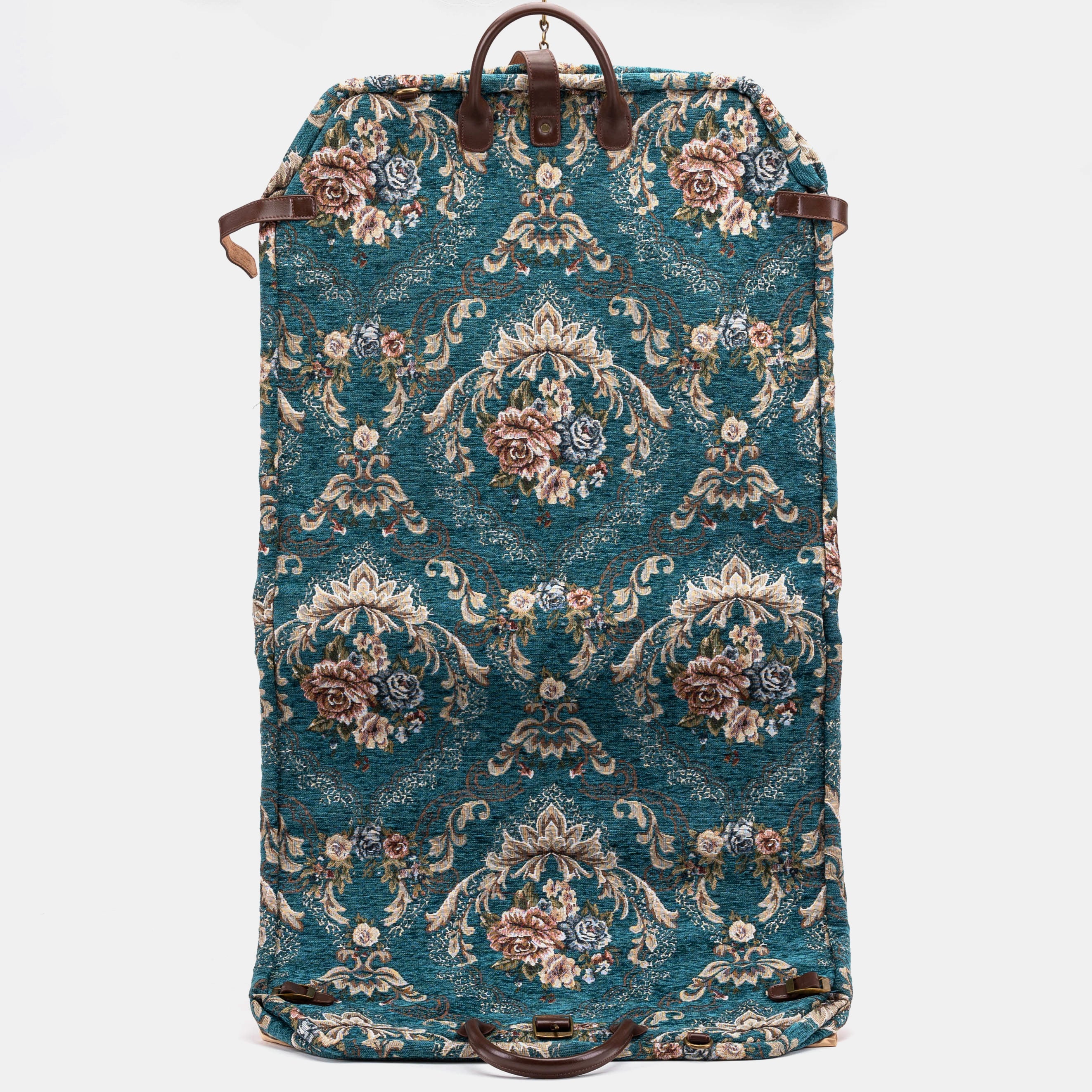 Floral Teal Carpet Garment Bag carpet bag of America  back