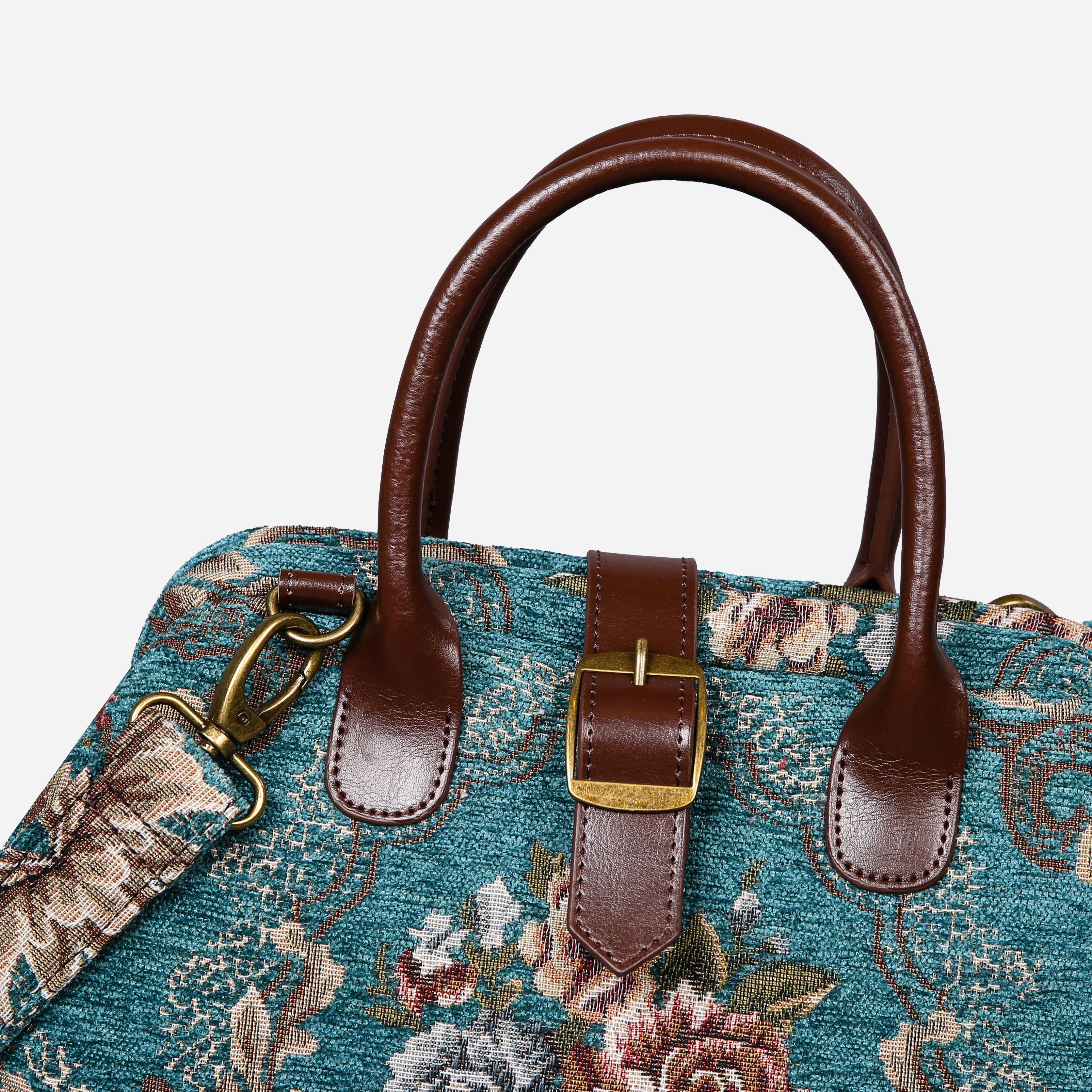 Floral Teal Carpet Handbag Purse carpet bag MCW Handmade of America buckle
