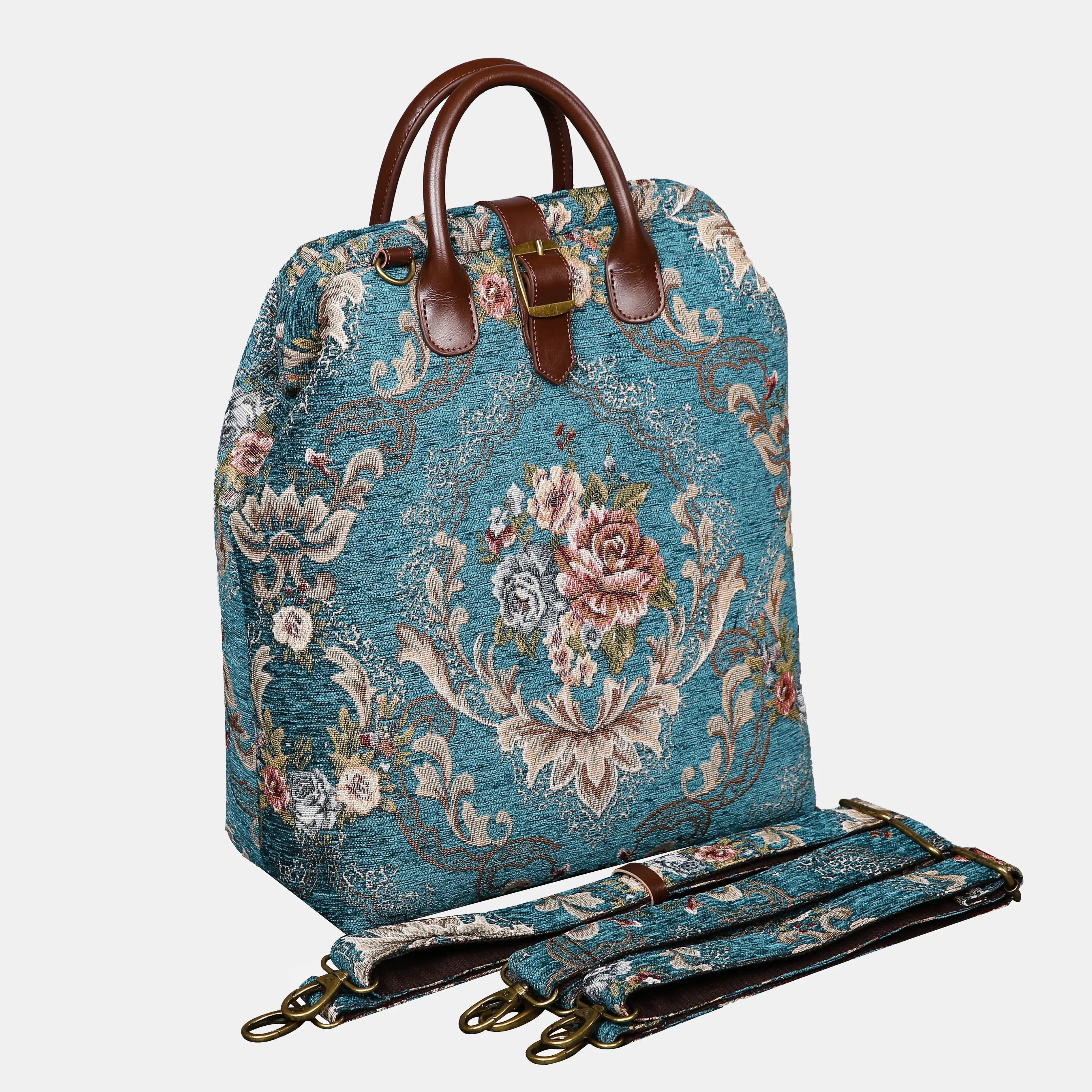 Floral Teal Carpet Laptop Backpack Carpetbag of America with shoulder straps