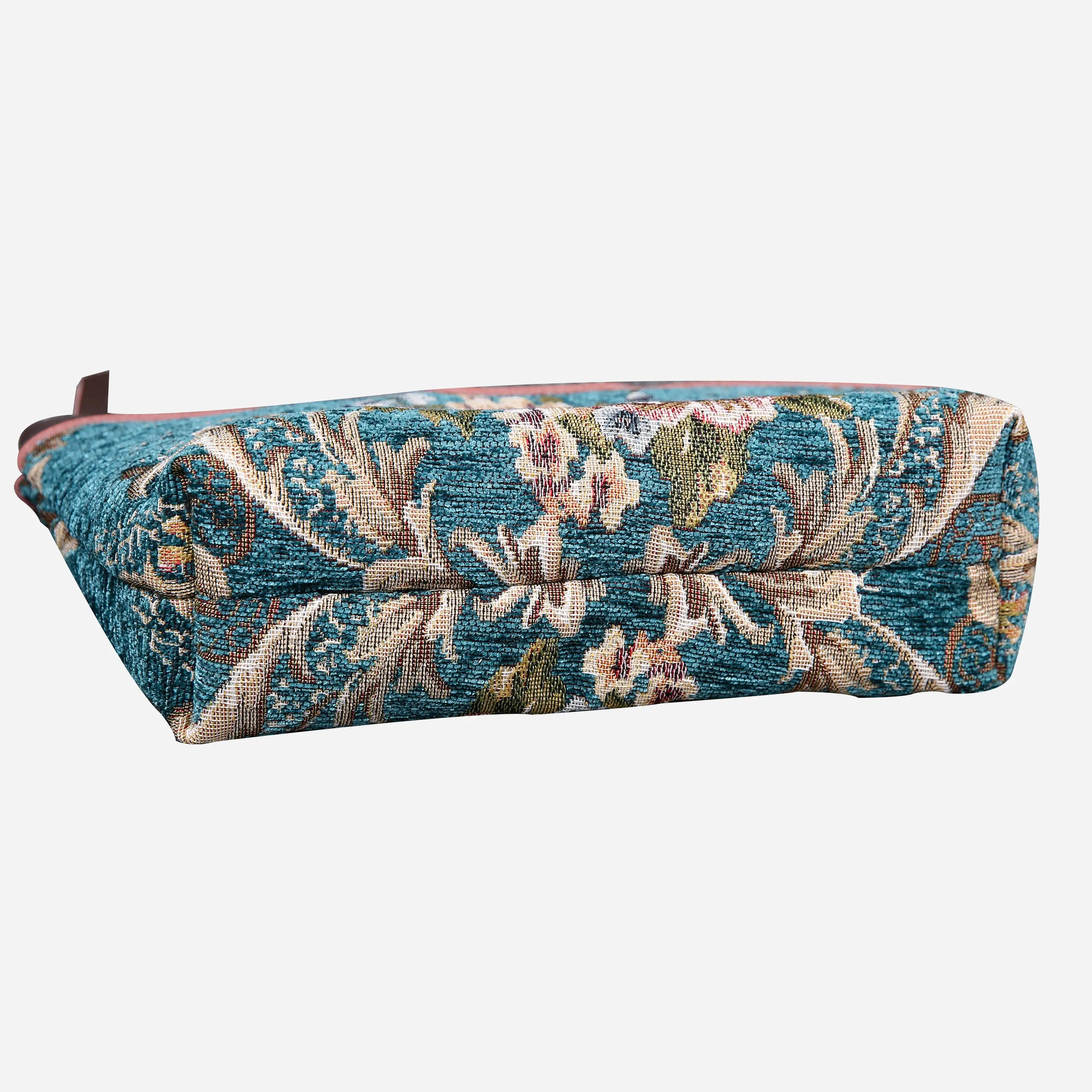 Floral Teal Carpet Makeup Bag carpet bag MCW Handmade of America bottom