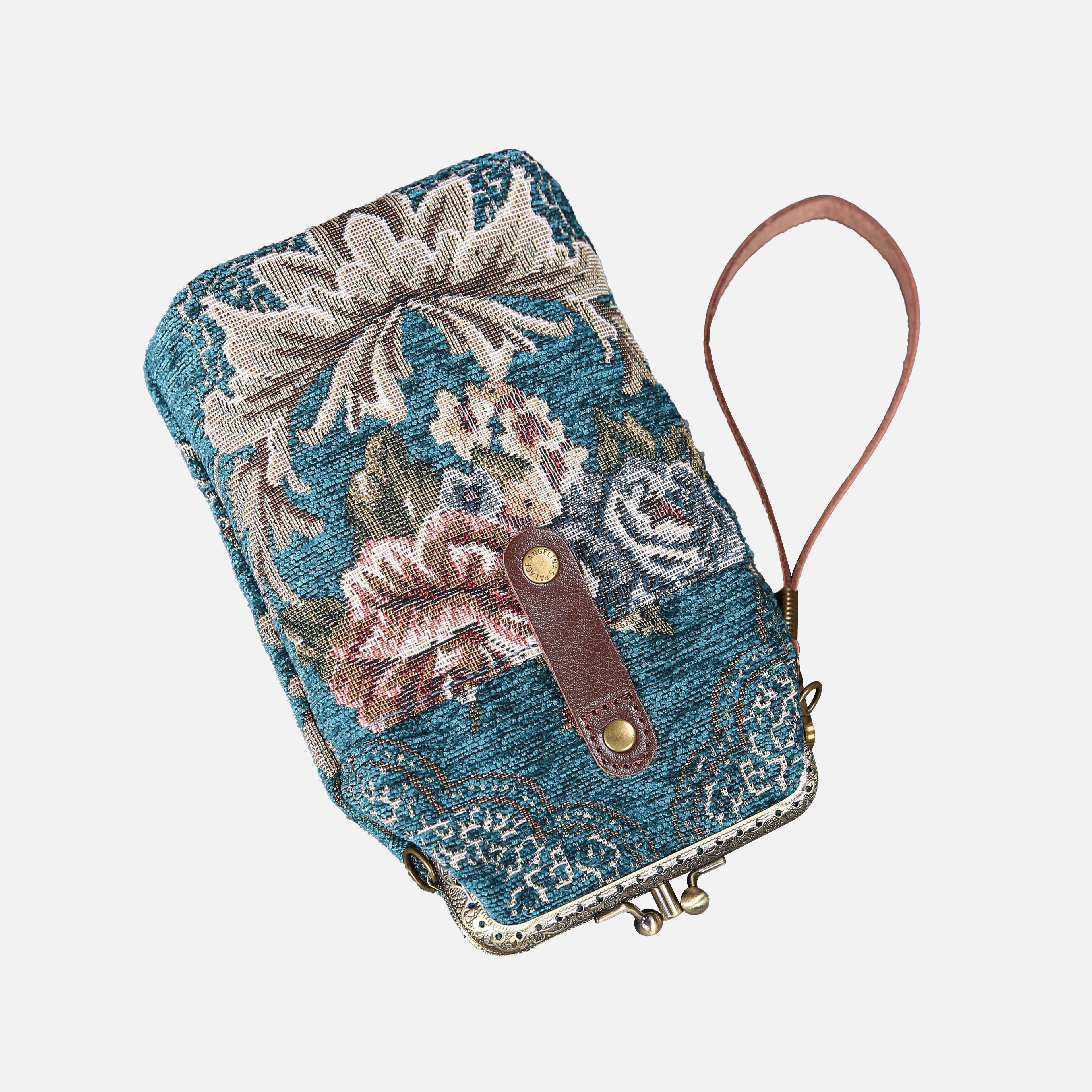Floral Teal Carpet Phone Case Carpetbag of America lay flat