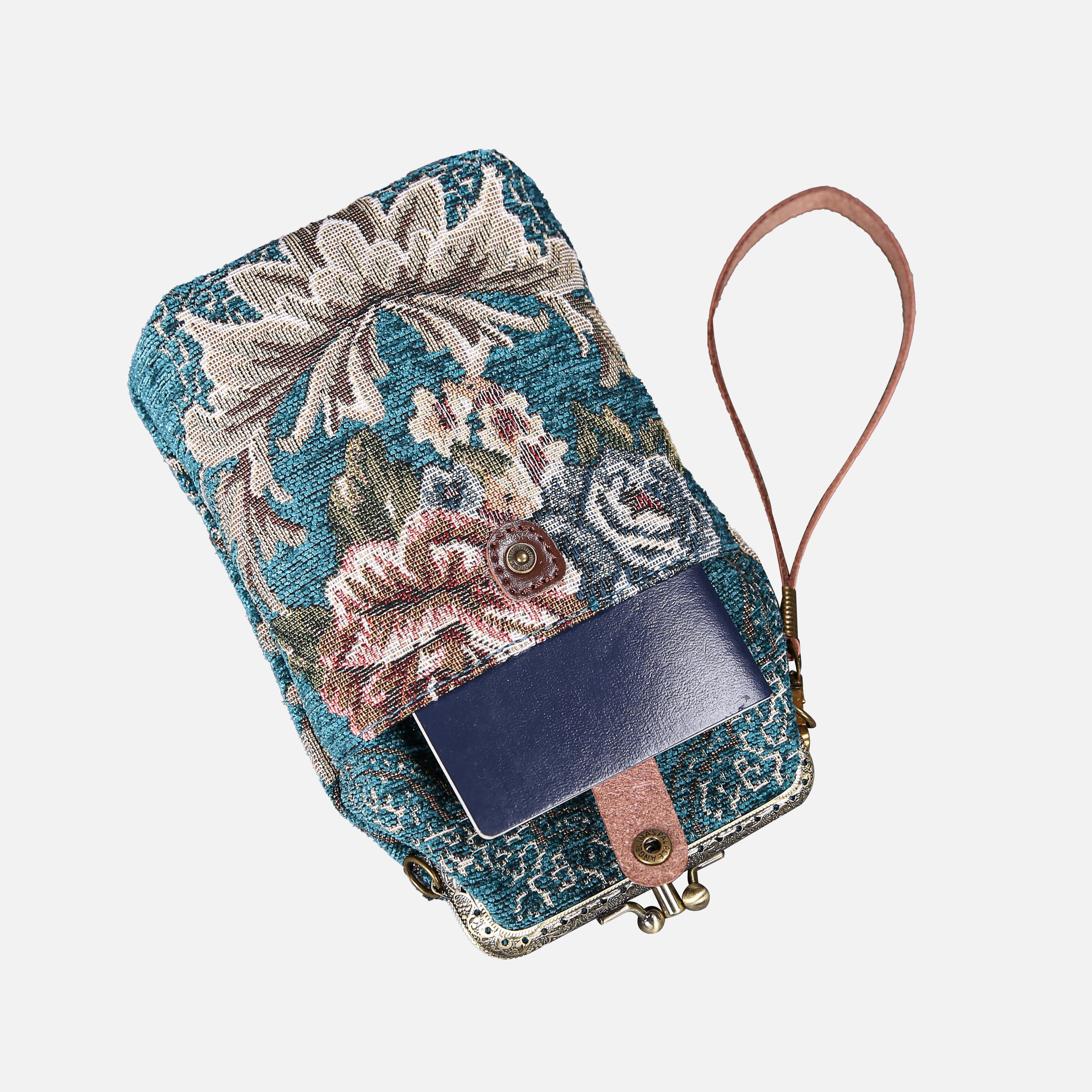Floral Teal Carpet Phone Case Carpetbag of America pocket