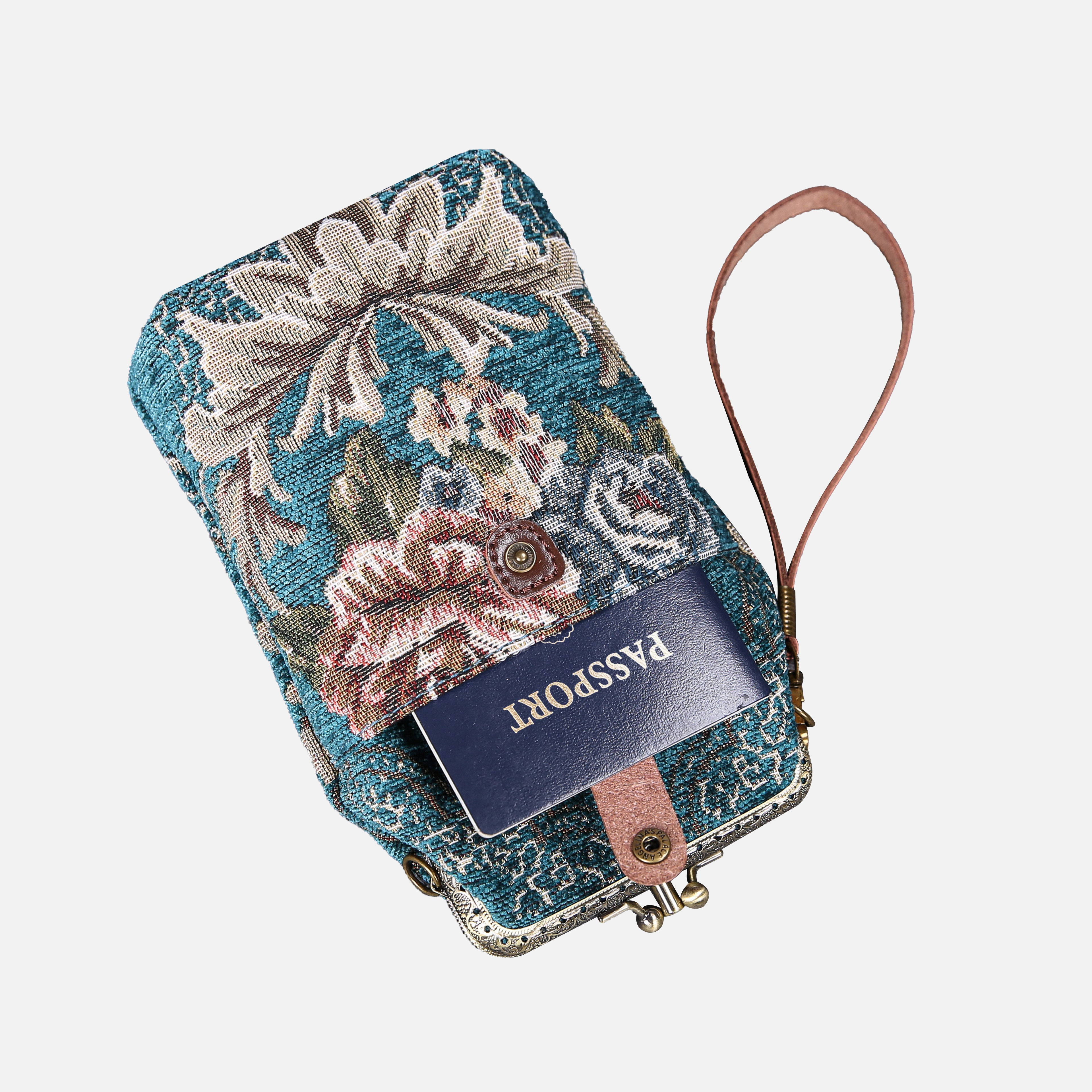 Floral Teal Carpet Phone Case Carpetbag of America pocket