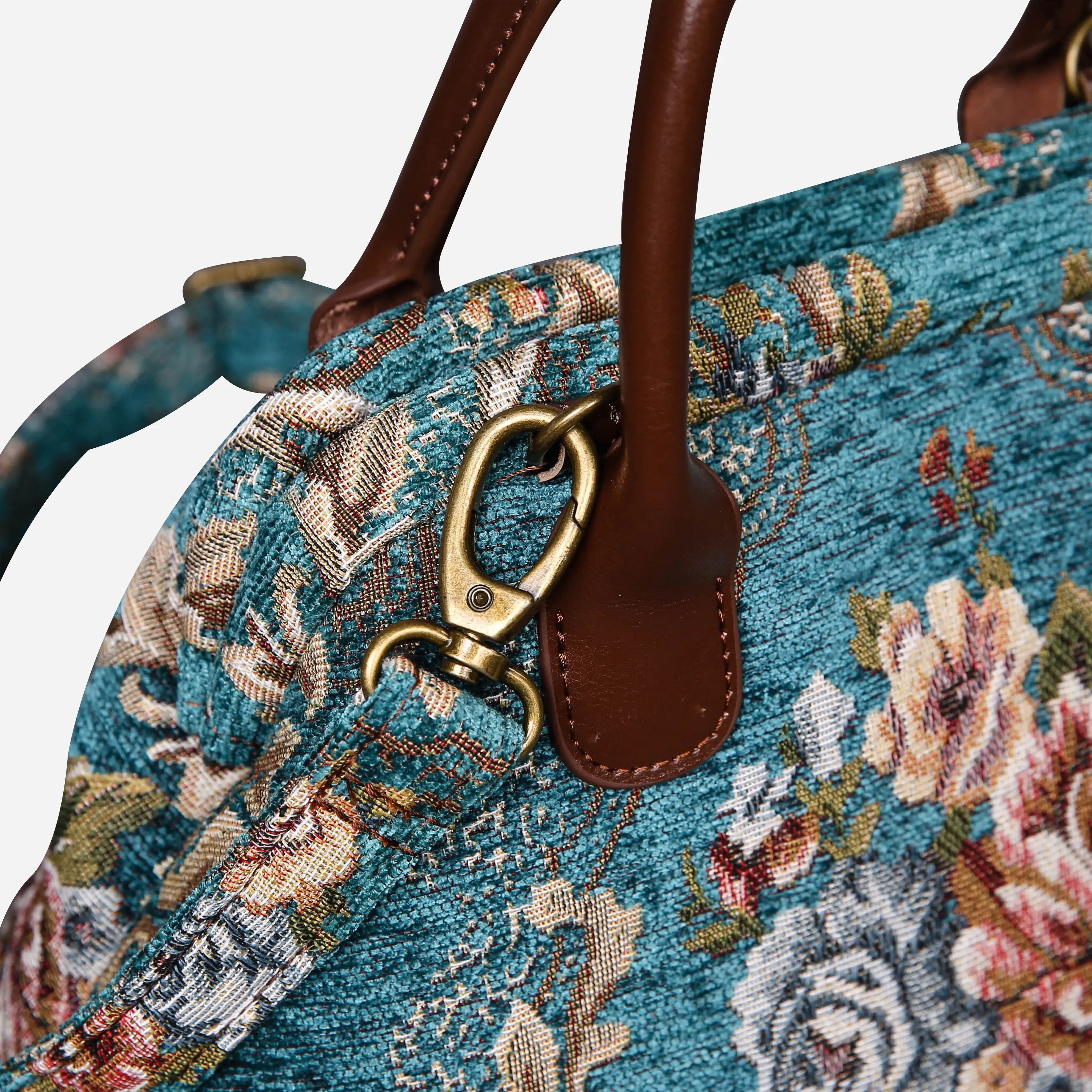 Floral Teal Carpet Satchel carpet bag MCW Handmade of America buckle