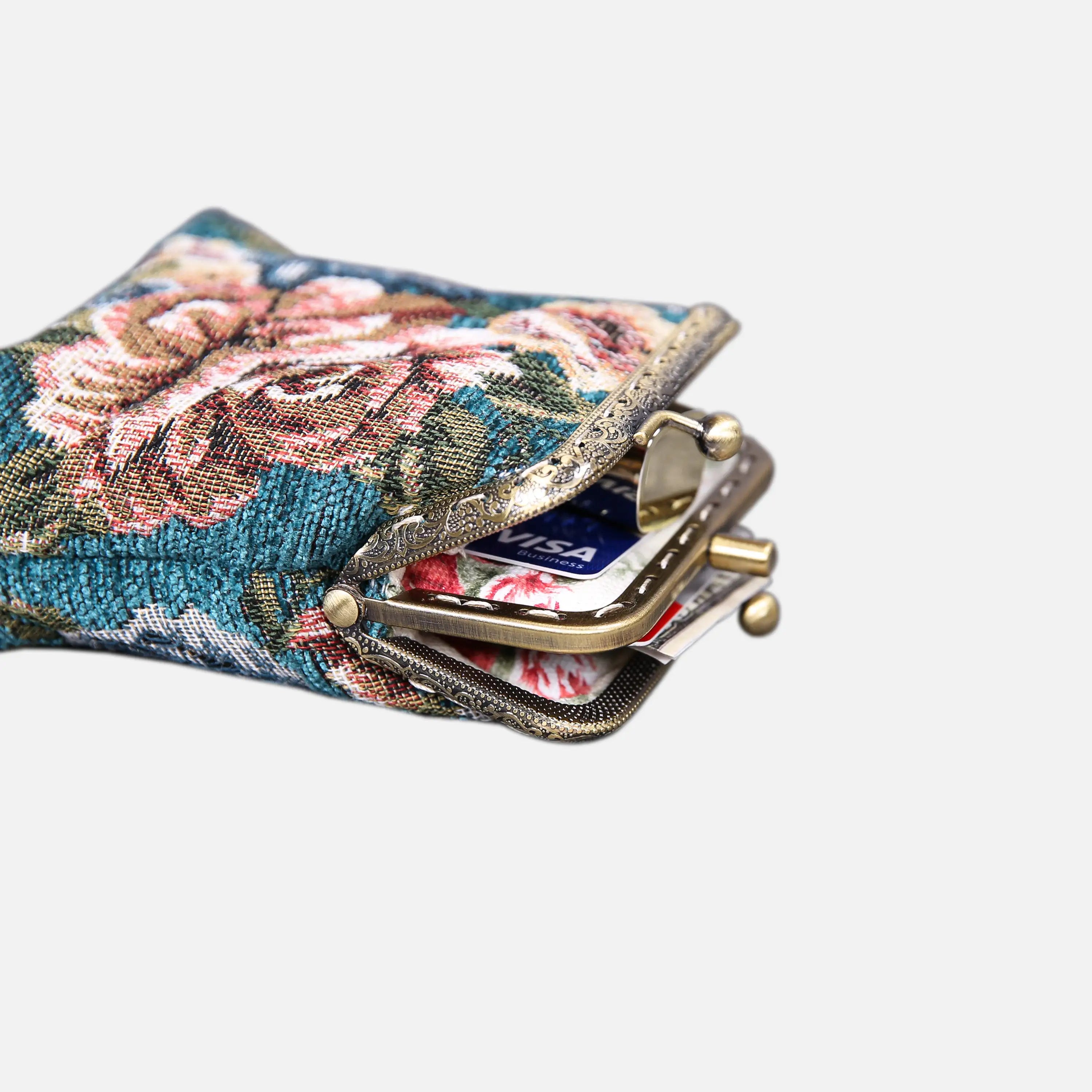Floral Teal Double Kiss Clasp Coin Purse of America side-4