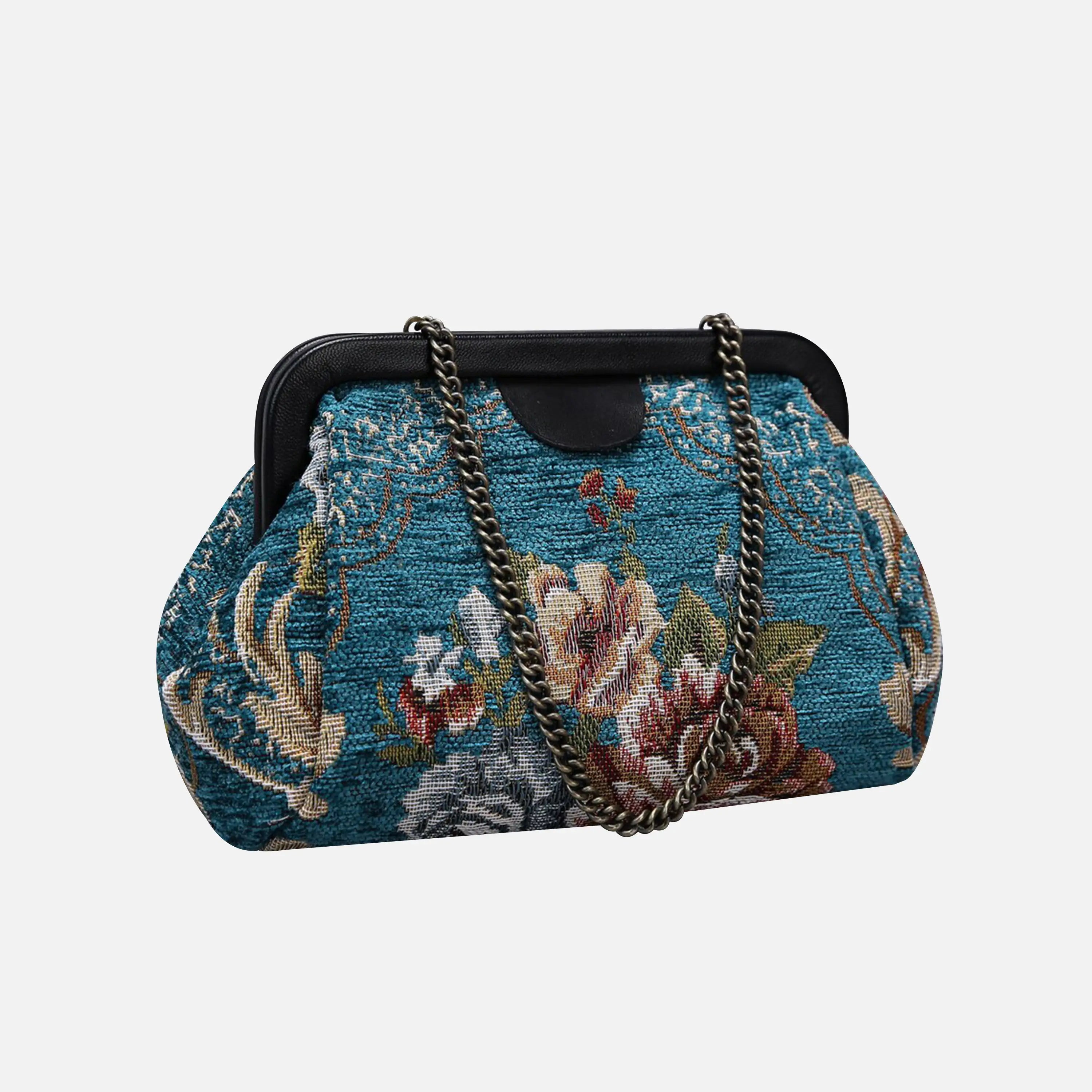 Floral Teal Evening Bag Clutch carpet bag of America front
