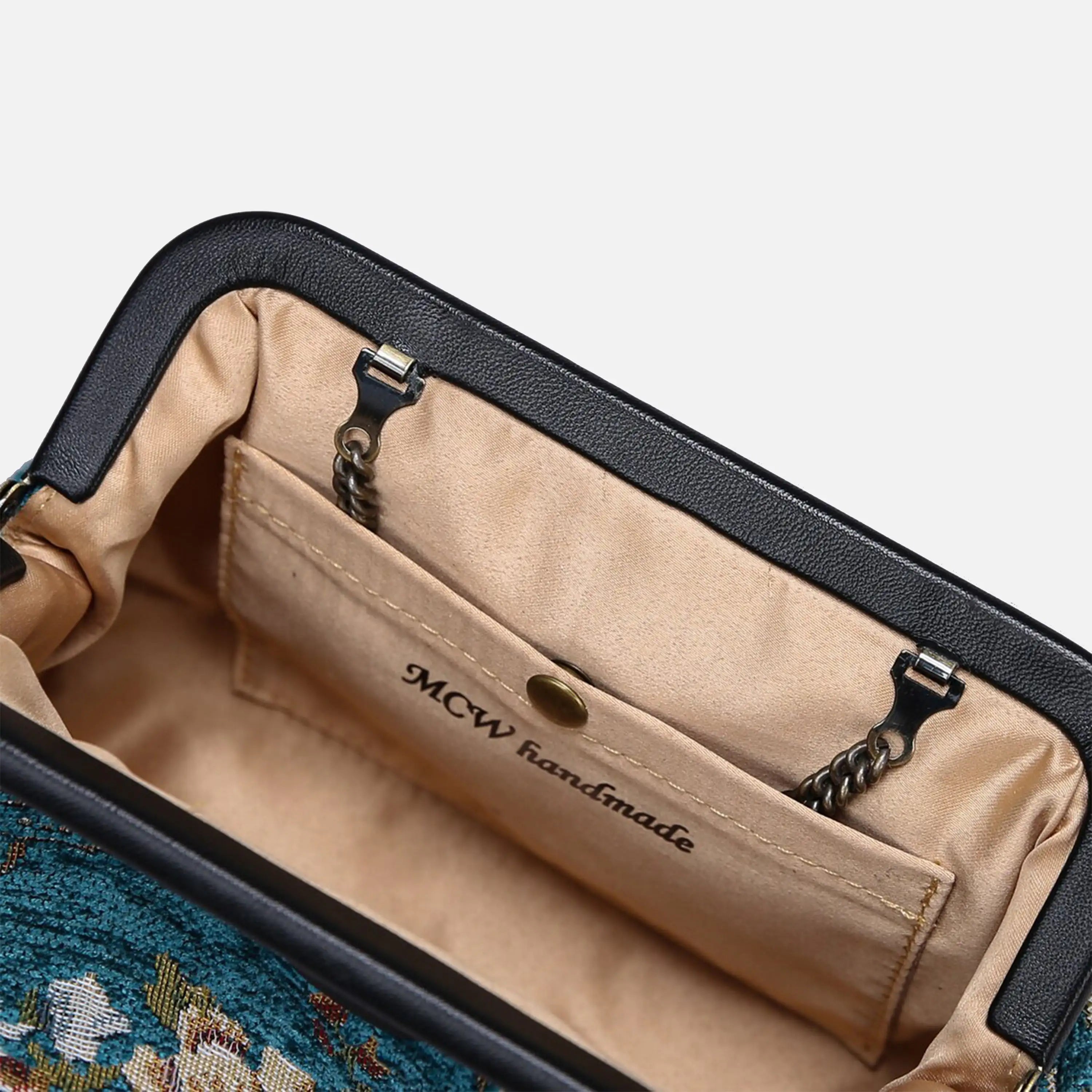 Floral Teal Evening Bag Clutch carpet bag of America detail