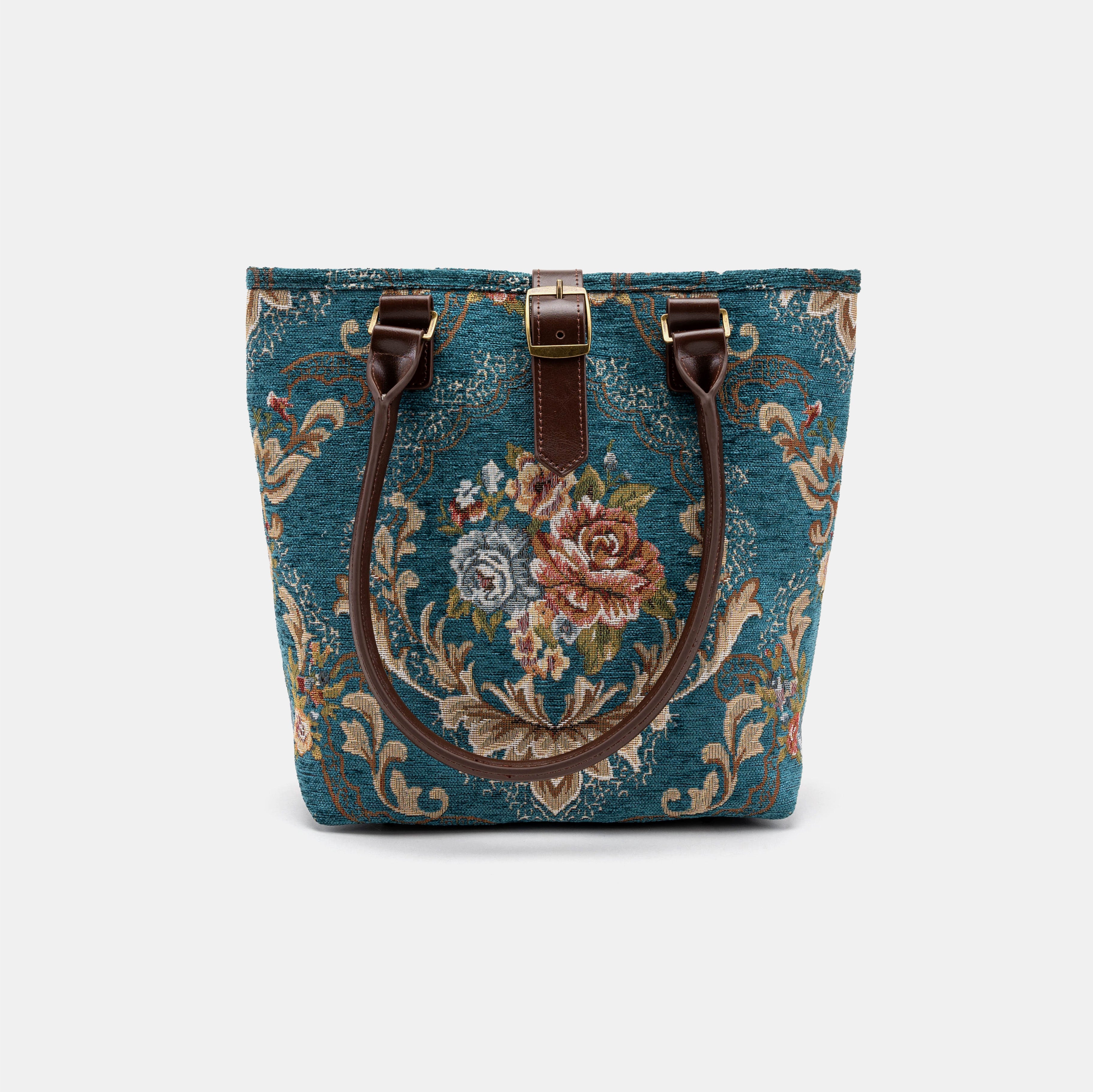 Floral Teal Everyday Tote Bag of America with shoulder strap
