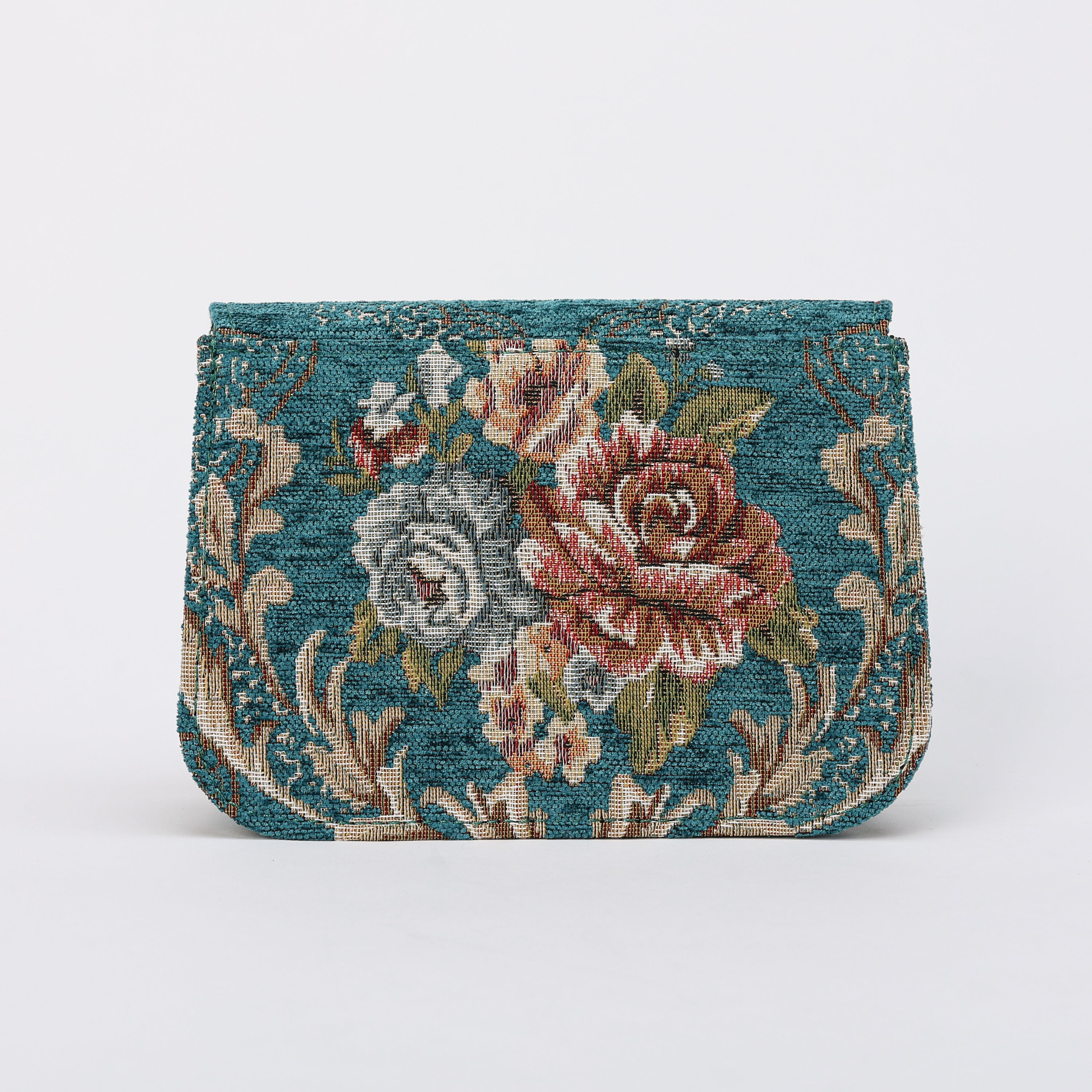 Floral Teal Flap Crossbody Bag carpet bag of America back