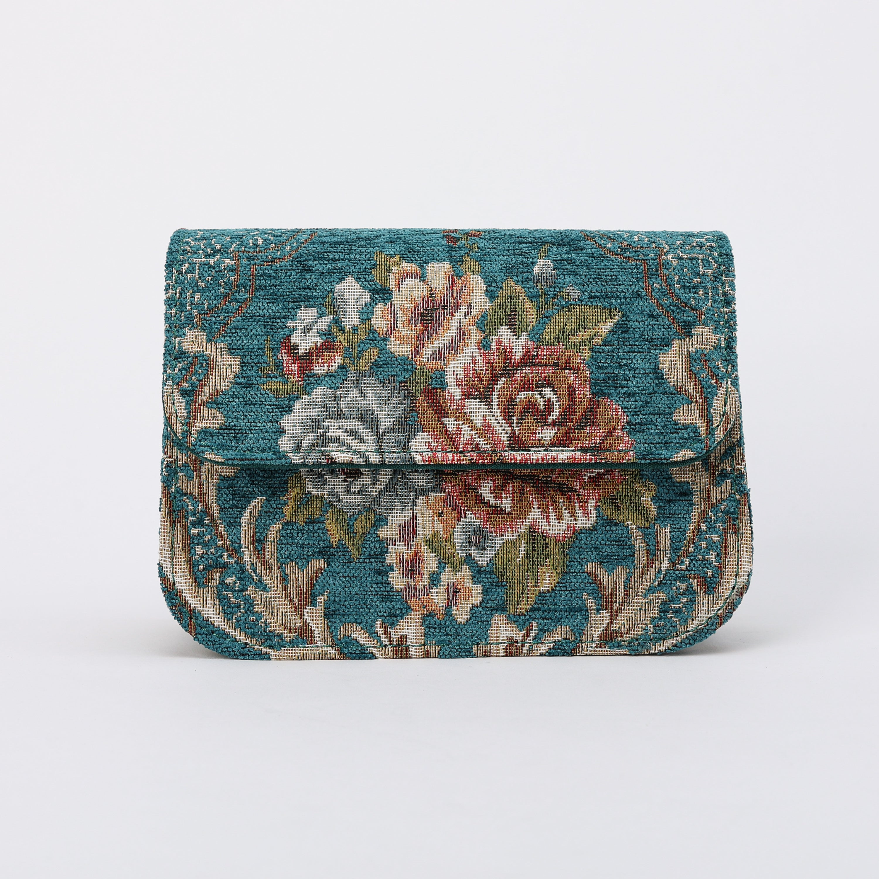 Floral Teal Flap Crossbody Bag carpet bag  front