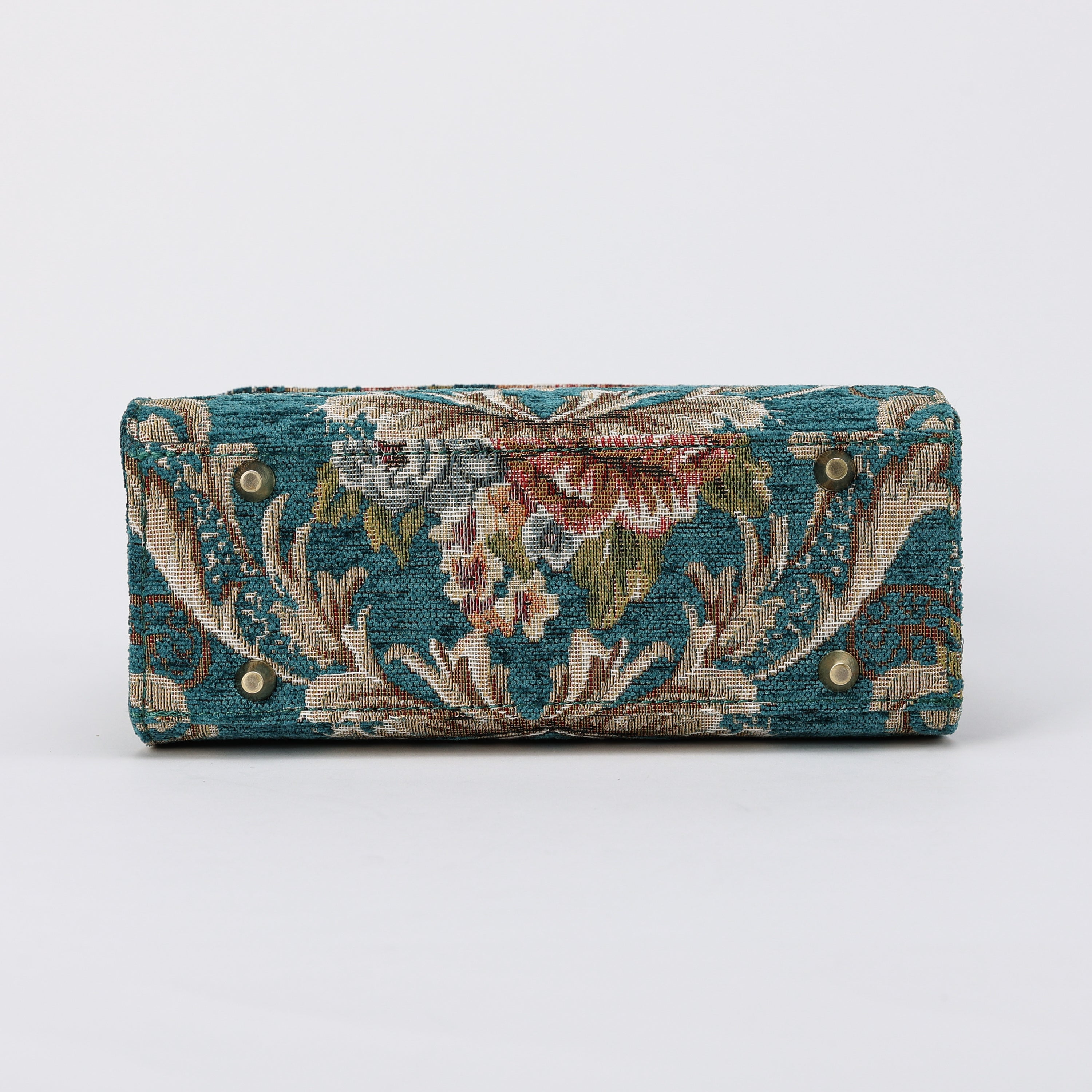 Floral Teal Flap Satchel Carpetbag of America bottom