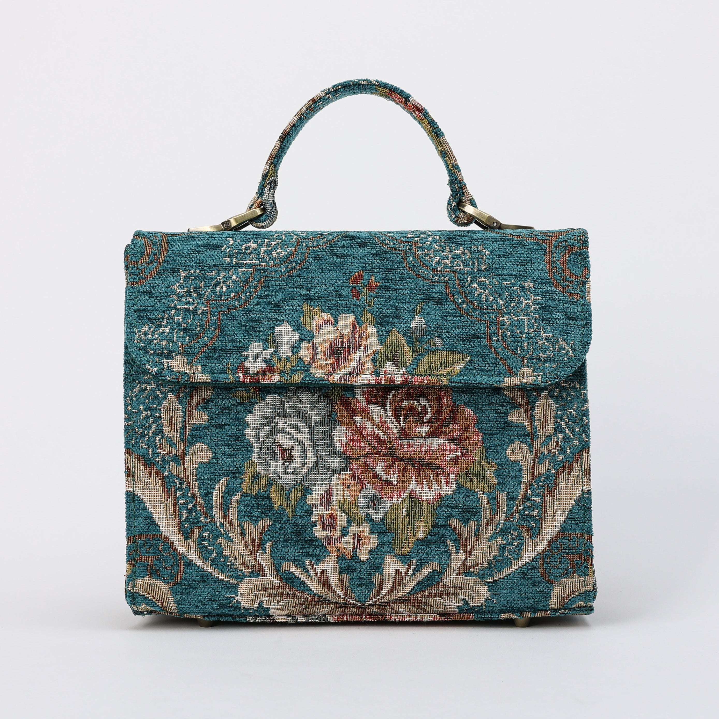 Floral Teal Flap Satchel Carpetbag of America main