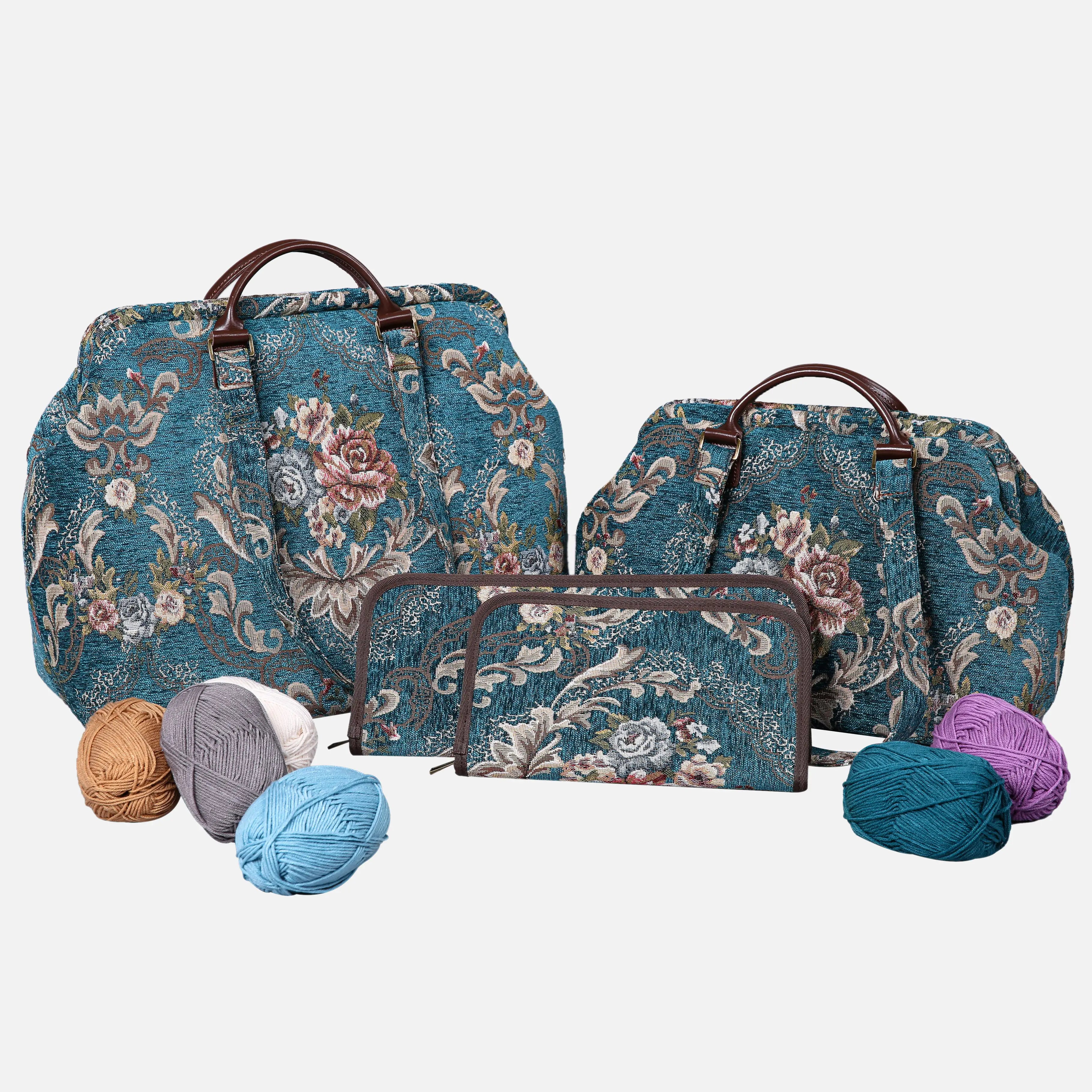 Floral Teal Knitting Project Bag  of America-set