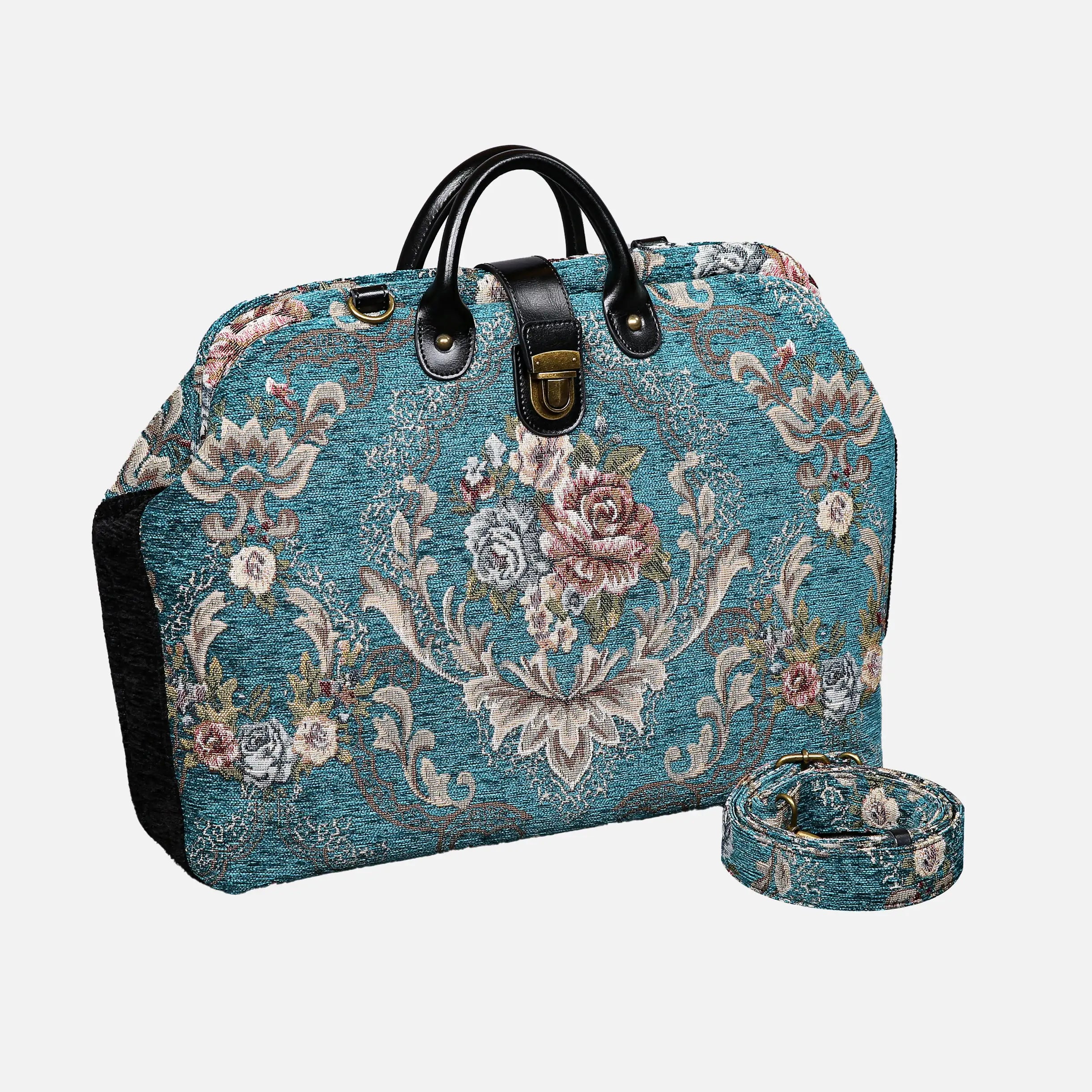 Floral Teal Laptop Work Bag carpet bag of America with shoulder strap