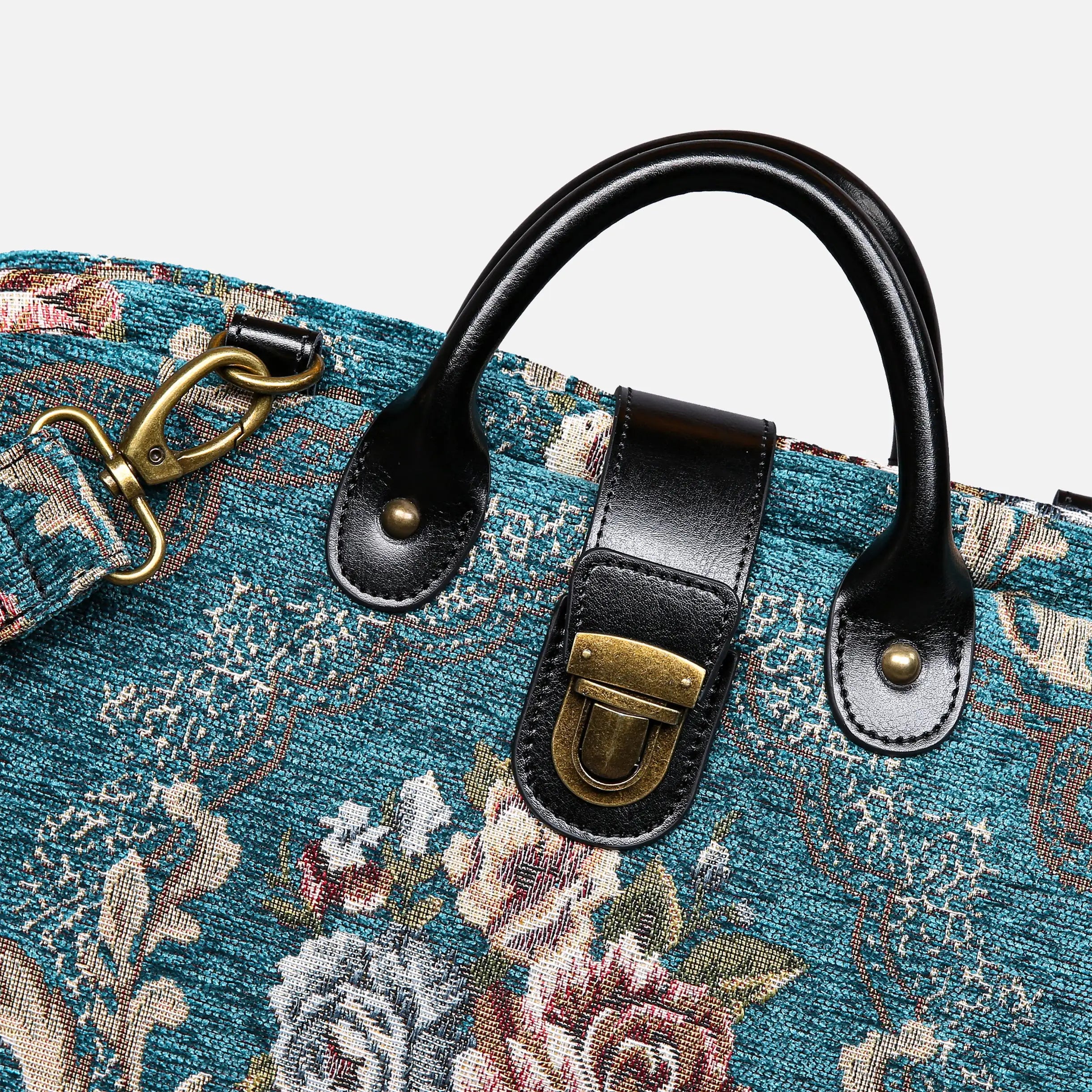 Floral Teal Laptop Work Bag carpet bag of America handle