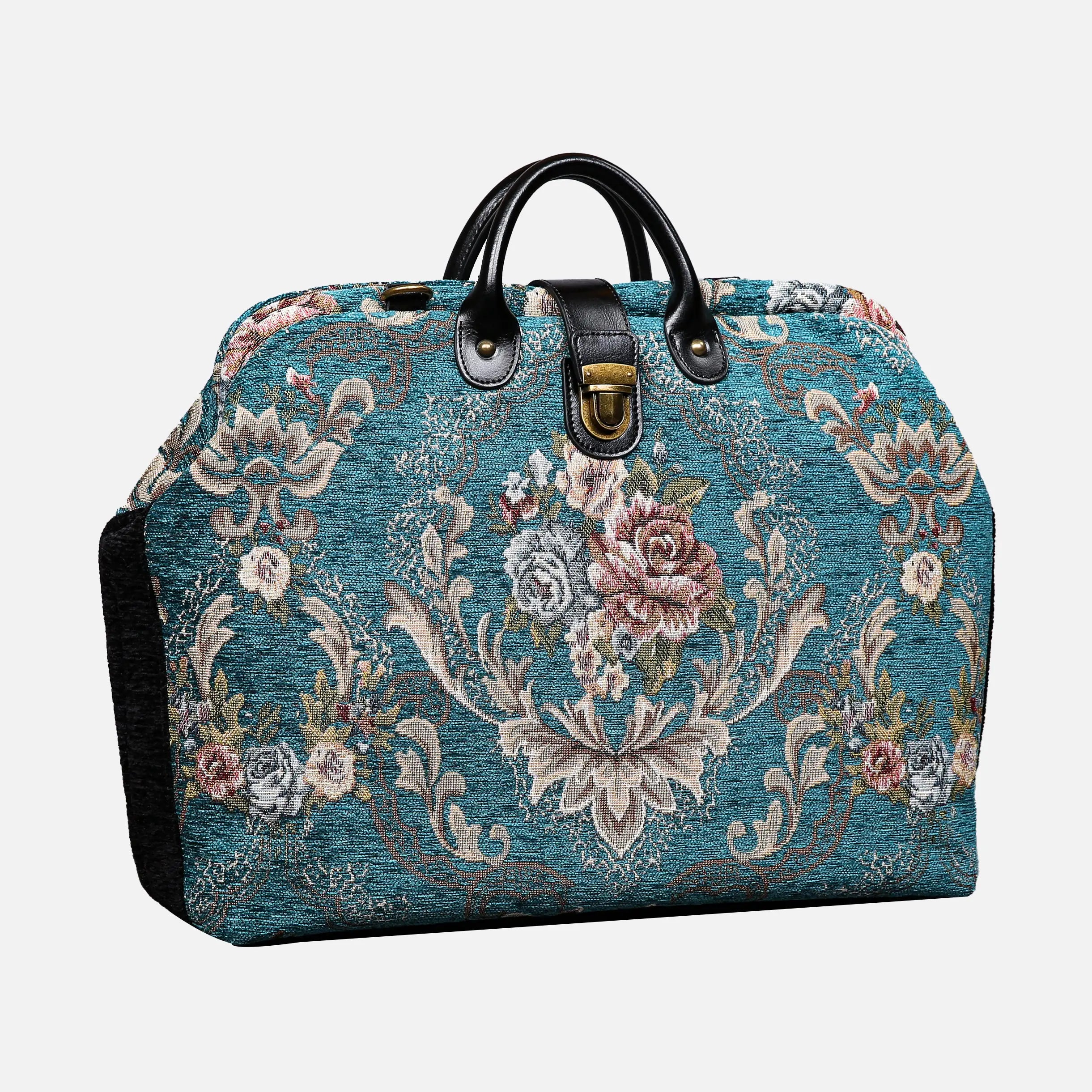 Floral Teal Laptop Work Bag carpet bag  of America Front side