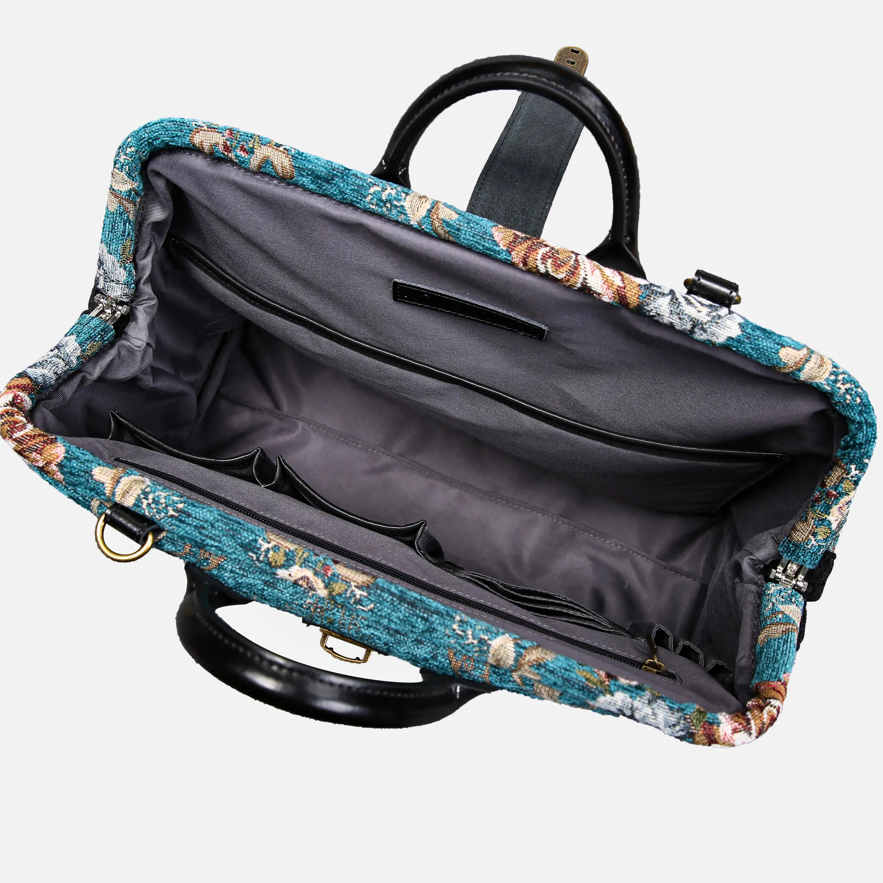 Floral Teal Laptop Work Bag carpet bag of America inside
