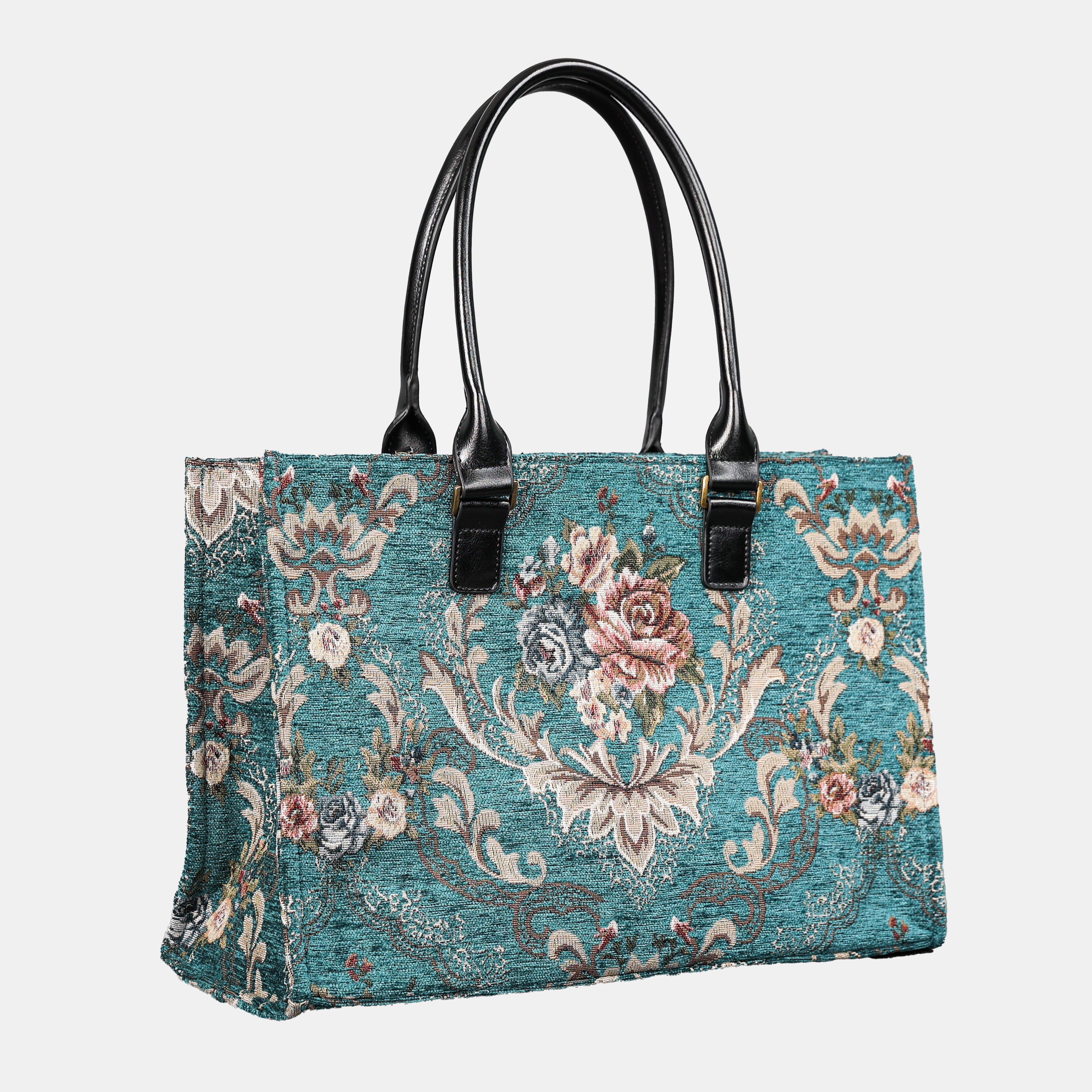 Floral Teal Laptop Work Tote of America front