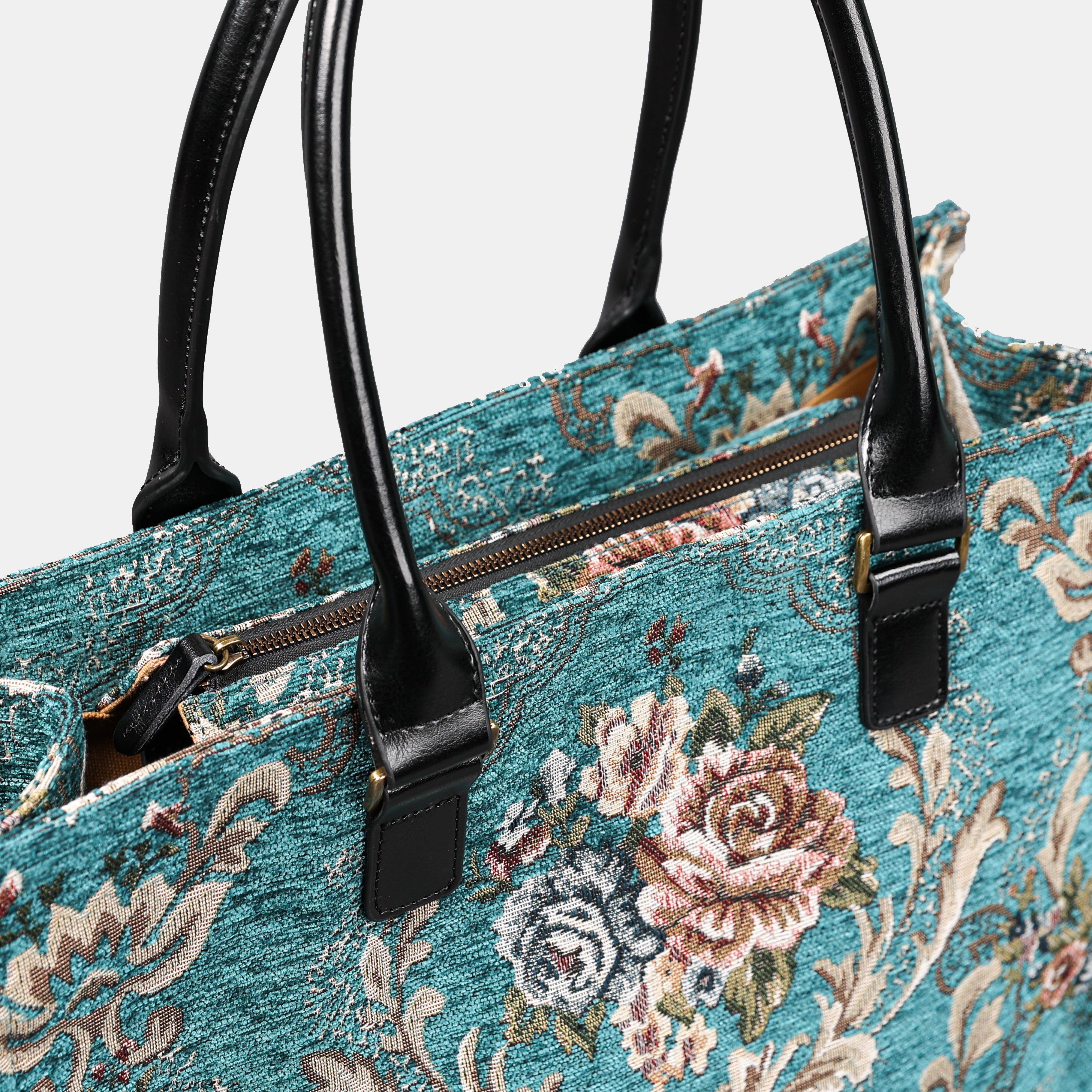 Floral Teal Laptop Work Tote  of America zipper