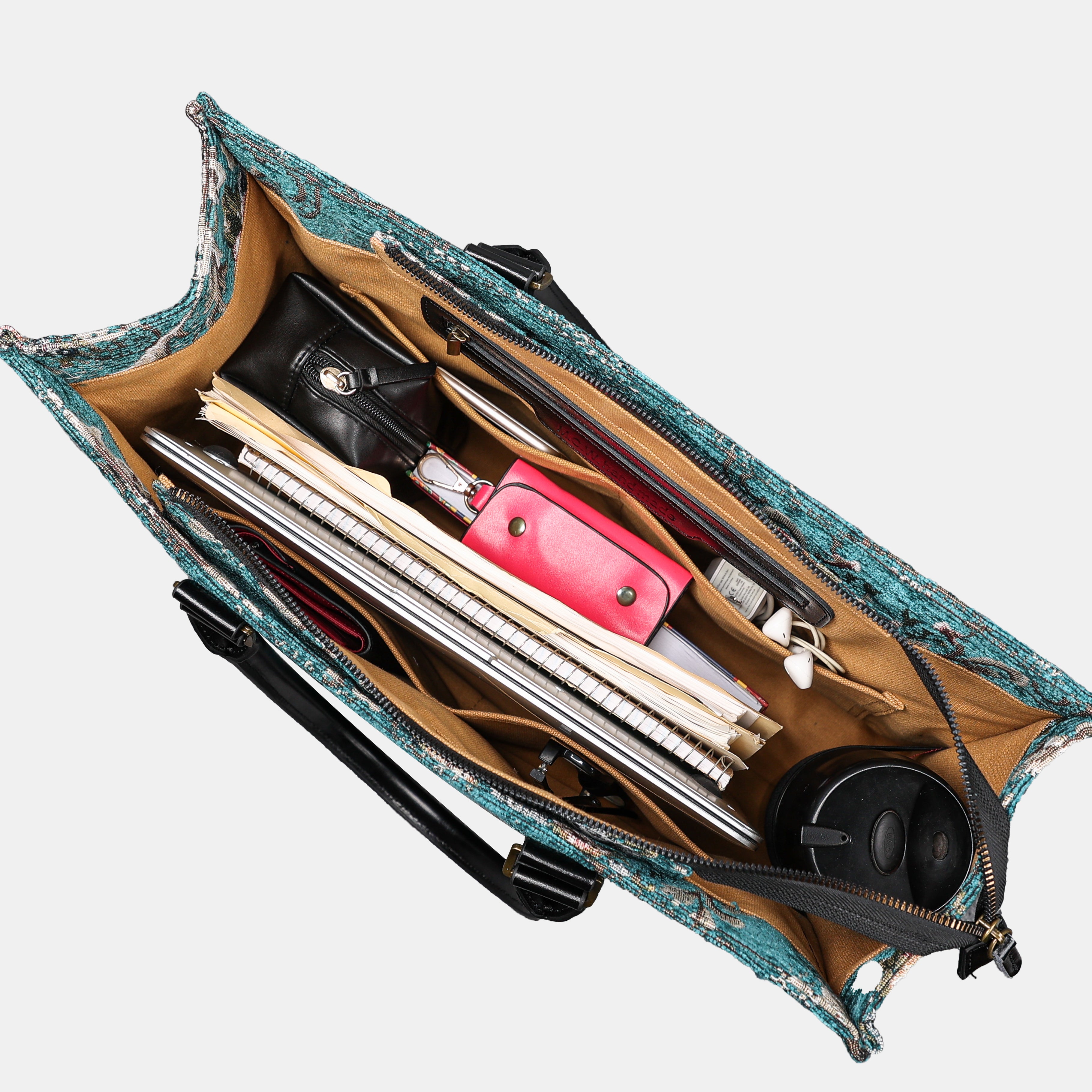 Floral Teal Laptop Work Tote of America in use