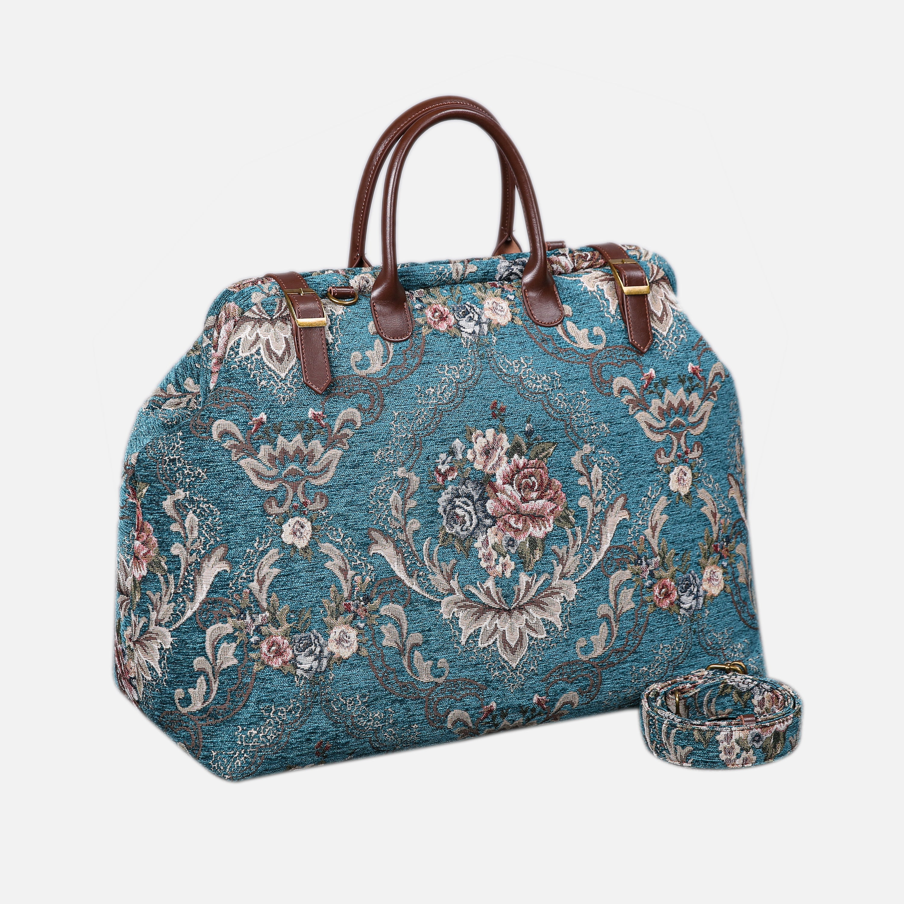 Floral Teal Large Carpetbag   of America Front side