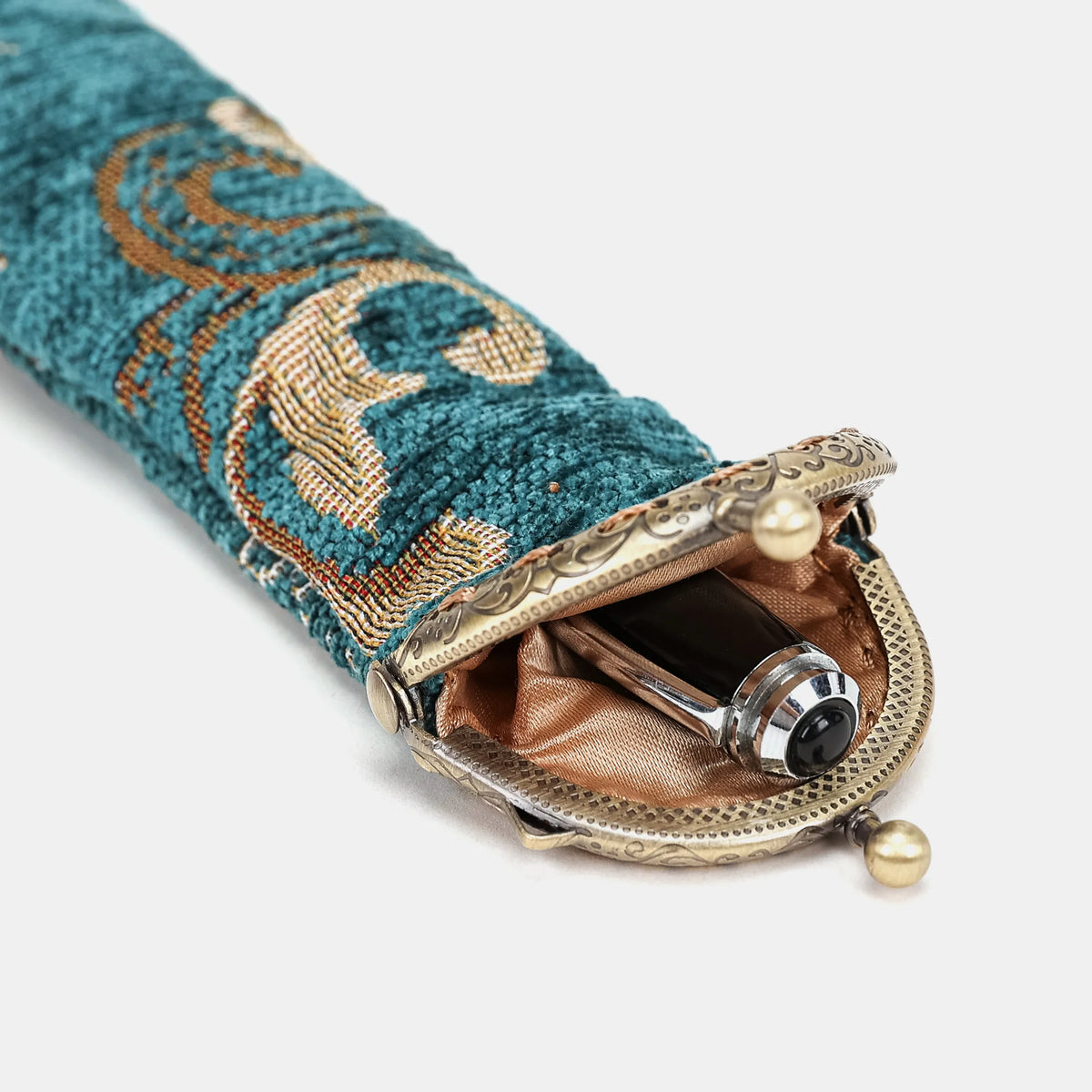 Floral Teal Solo Pen Case Carpetbag of America open