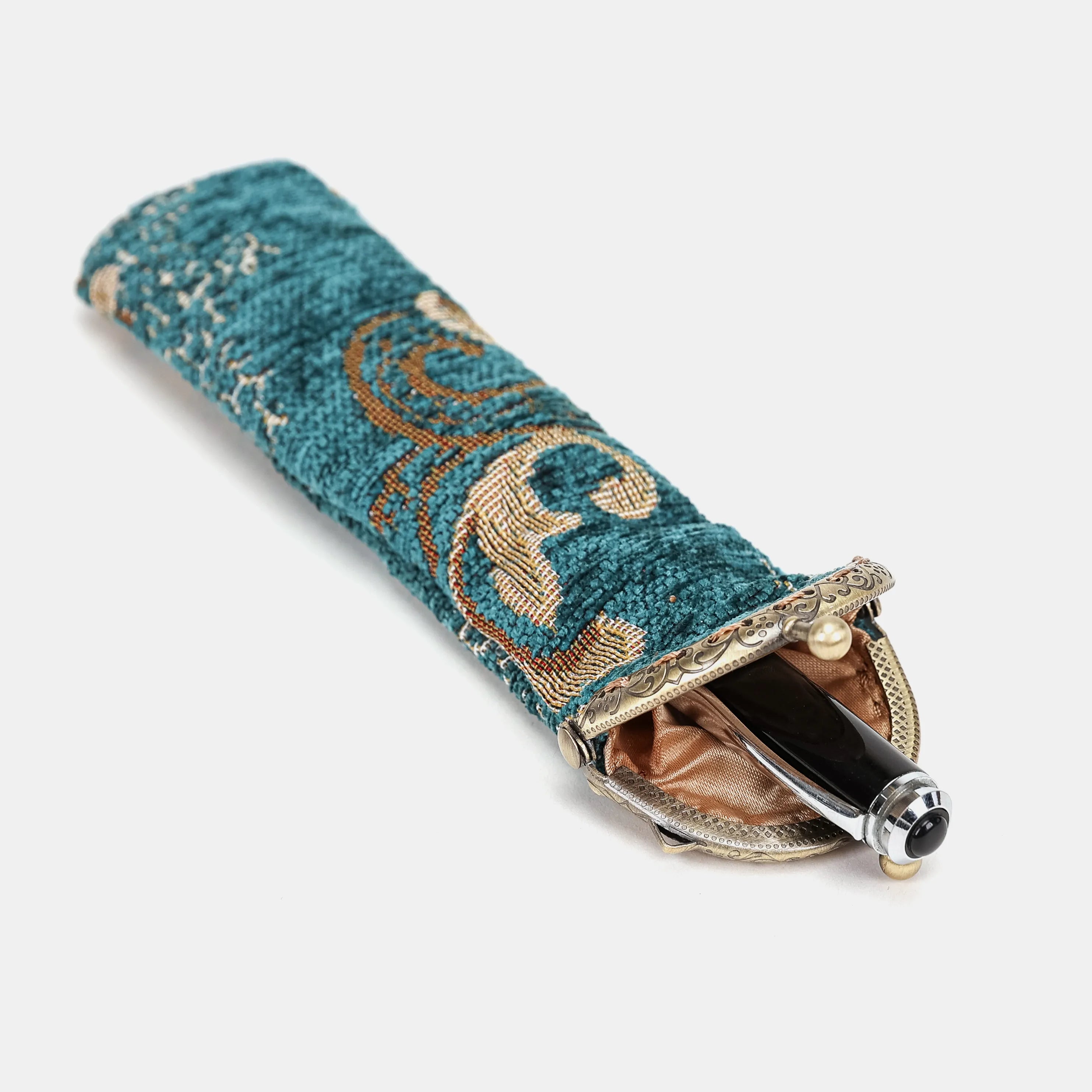 Floral Teal Solo Pen Case Carpetbag of America in use