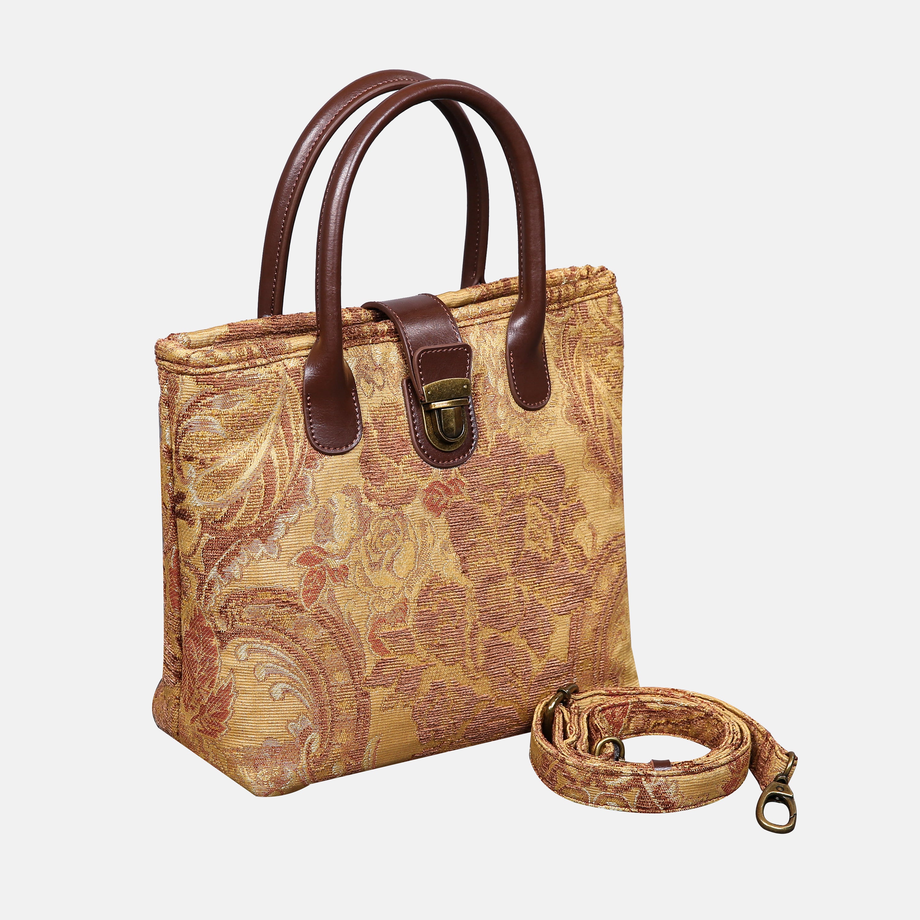 Floral Vintage Tuck Lock Carpet Satchel carpet bag MCW Handmade of America with strap
